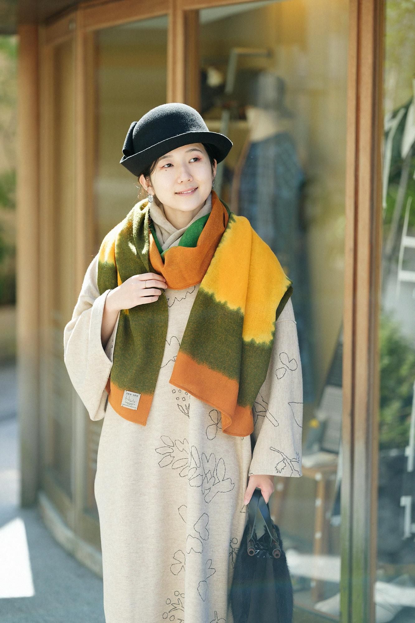 SOU・SOU×Hinata Hatae Scarf / Golden Brown×Grass Green
