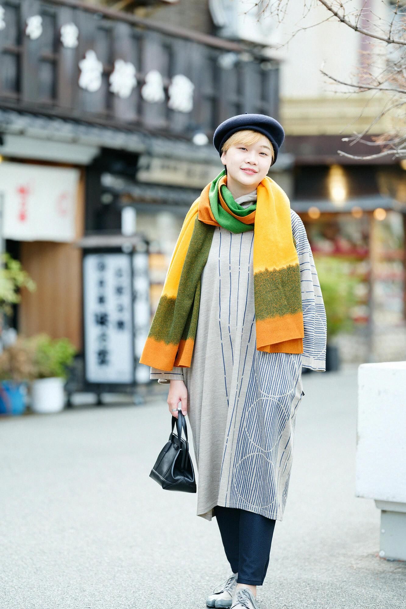 SOU・SOU×Hinata Hatae Scarf / Golden Brown×Grass Green