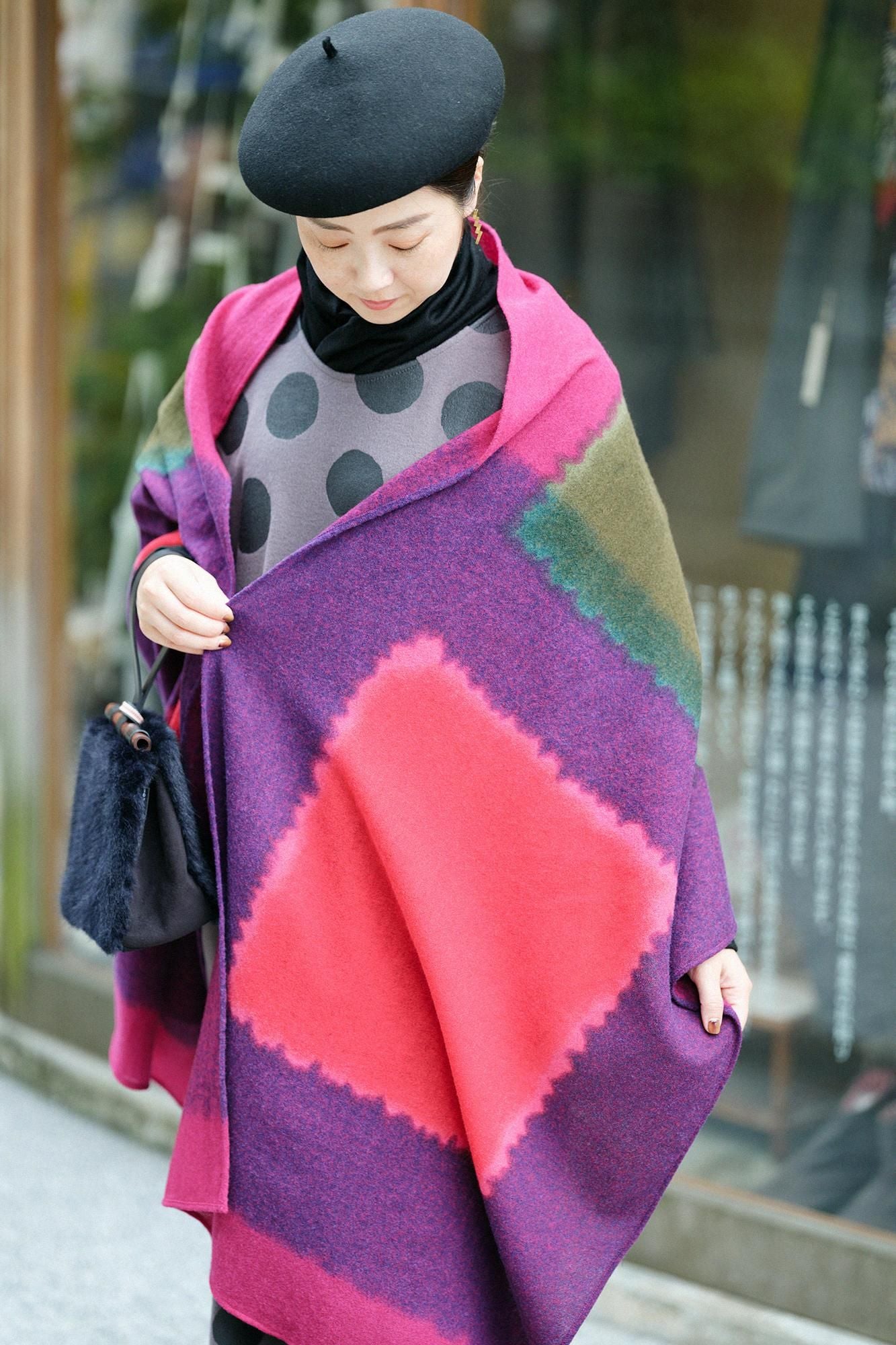 SOU・SOU×Hinata 二十重圍巾/深紅色×璃寛茶色