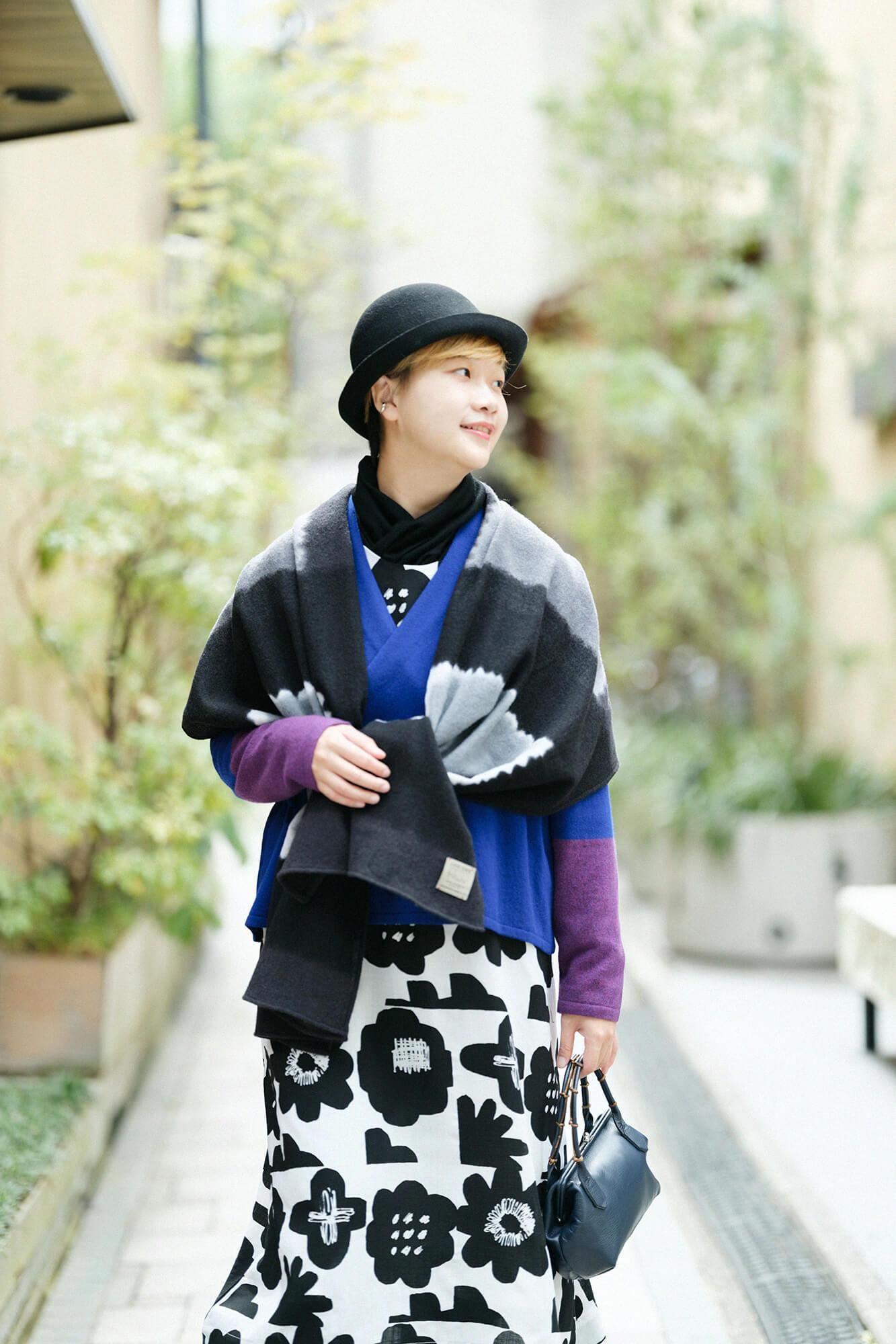 SOU・SOU×Hinata 二十重圍巾/深灰色×石板灰