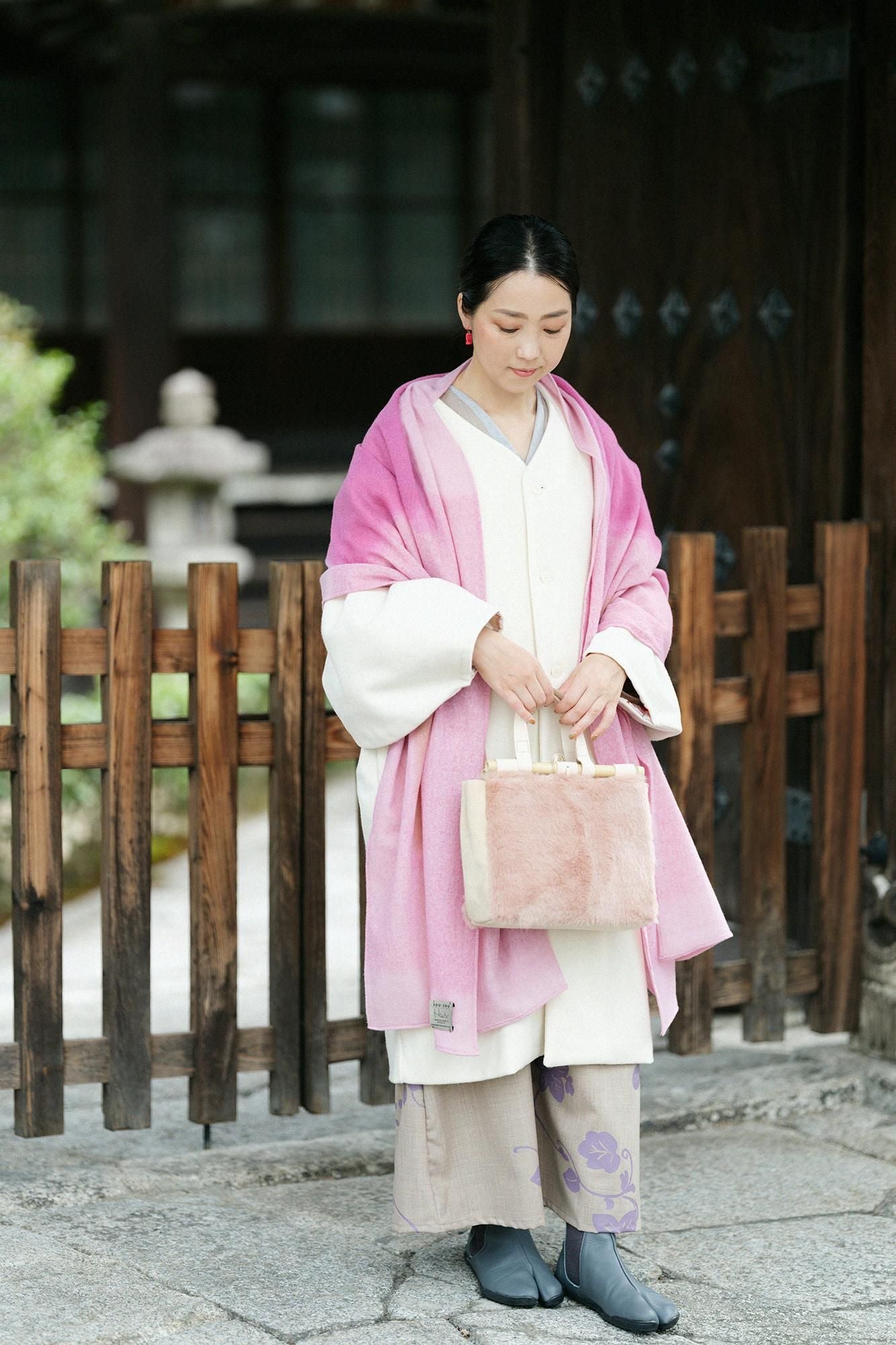 SOU・SOU×Hinata Hatae Scarf / Beige×Pink