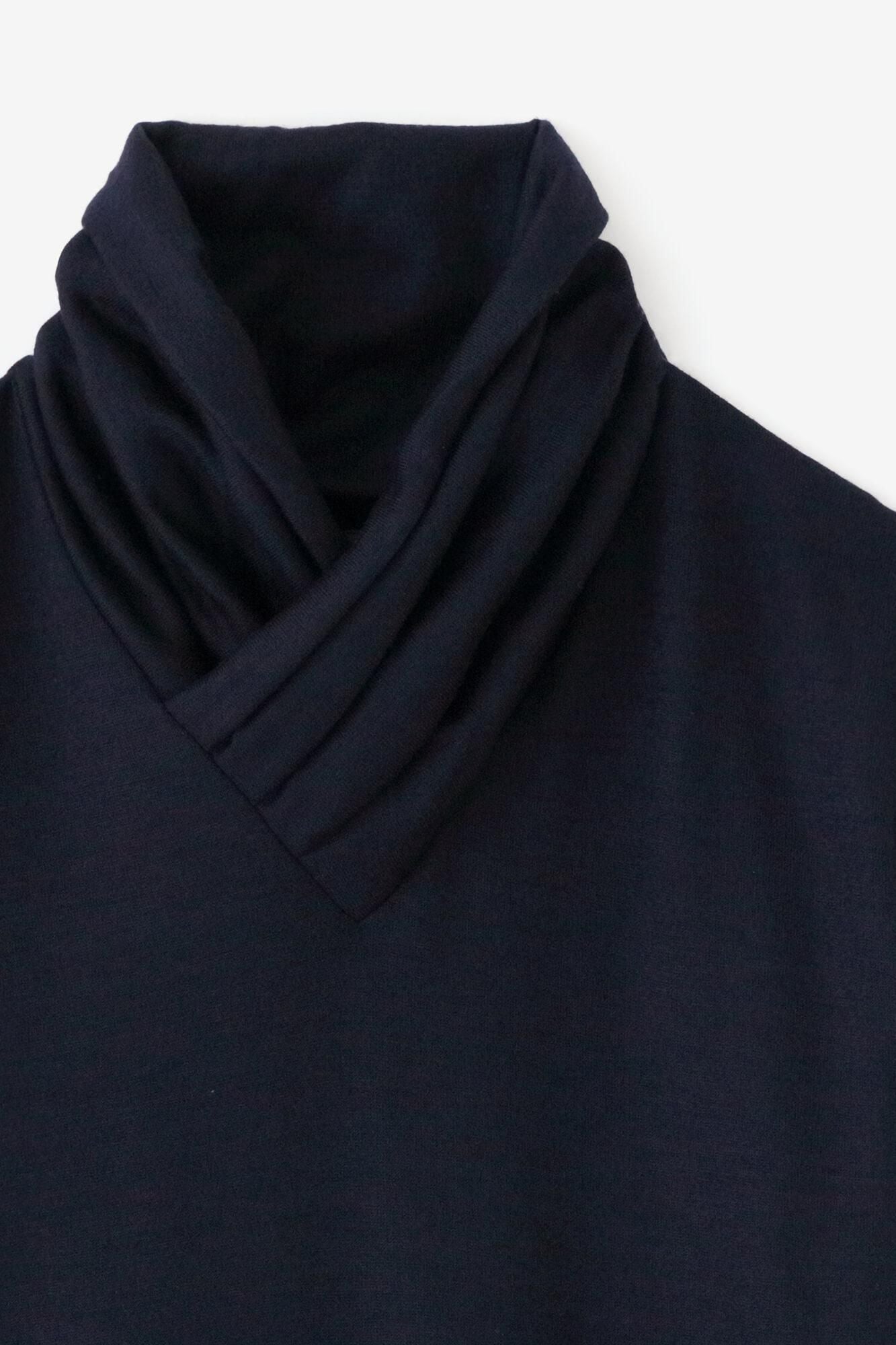 平針織 可洗羊毛 高領上衣/暗藍色