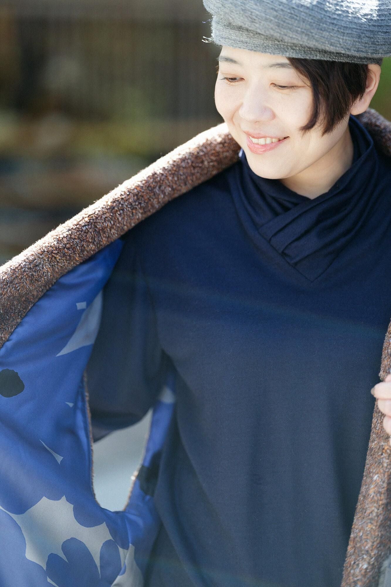 ウォッシャブルウール天竺 衿巻ジバン/深紺(しんこん)