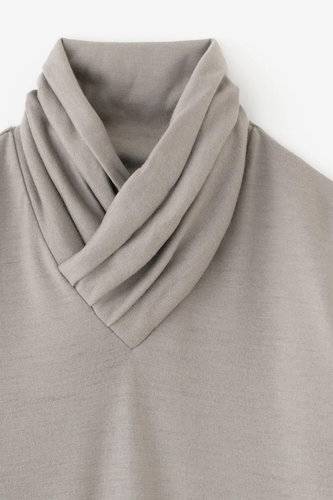 平針織 可洗羊毛 高領上衣/灰汁色
