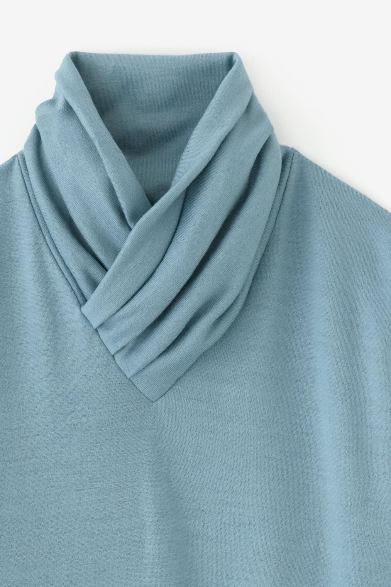 平針織 可洗羊毛 高領上衣/灰藍色