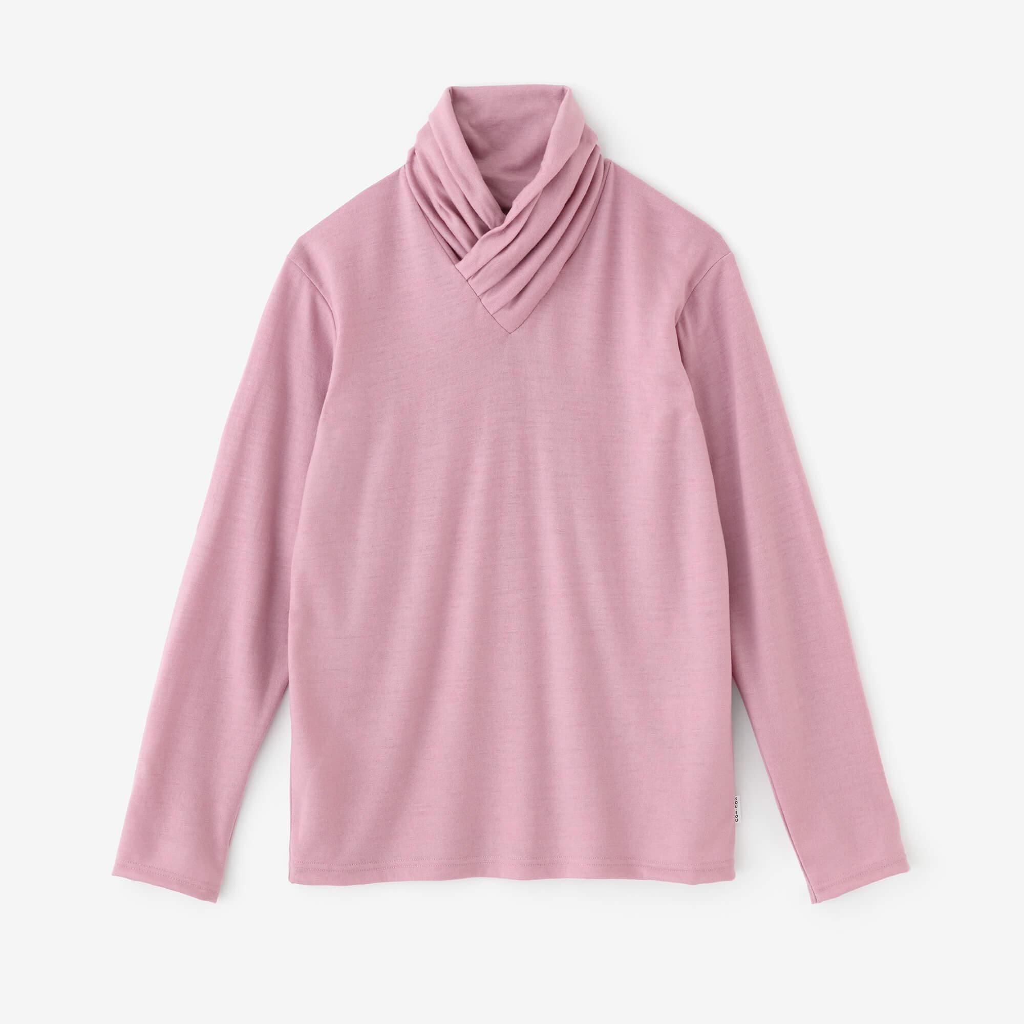 平針織 可洗羊毛 高領上衣/粉紅色