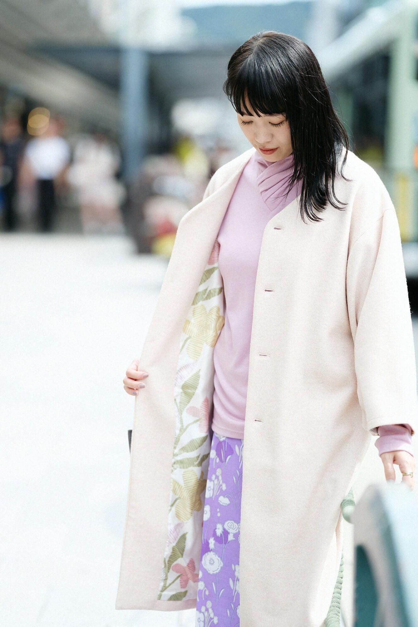 平針織 可洗羊毛 高領上衣/粉紅色