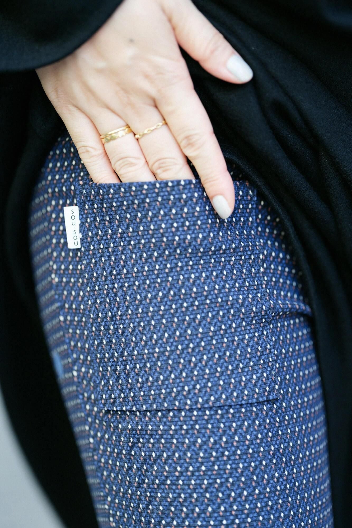 緹花針織菱小紋(Hishikomon)窄版細腿褲/山水玉