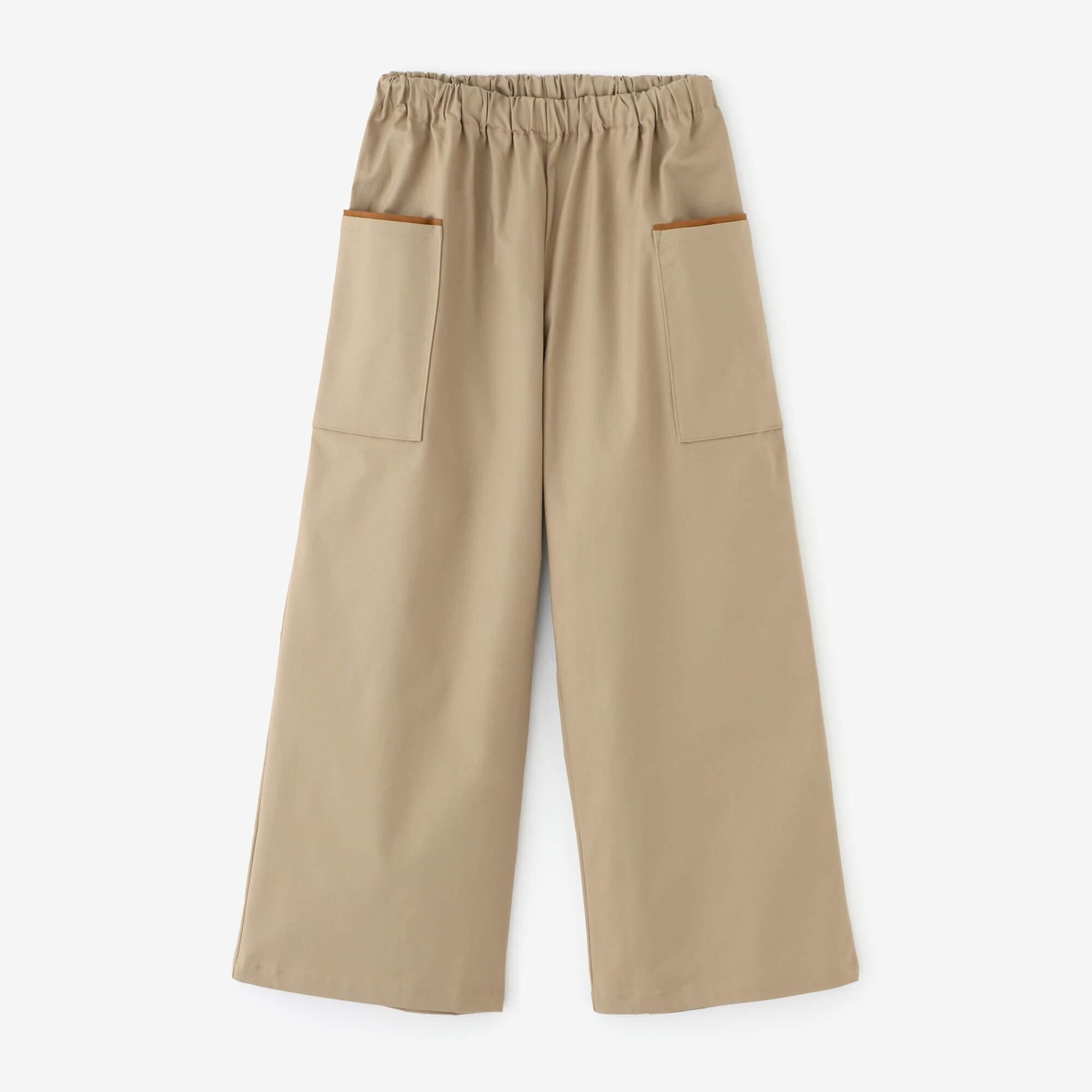 Herringbone Weave Square Pockets Monpe Pants / Shin Beige