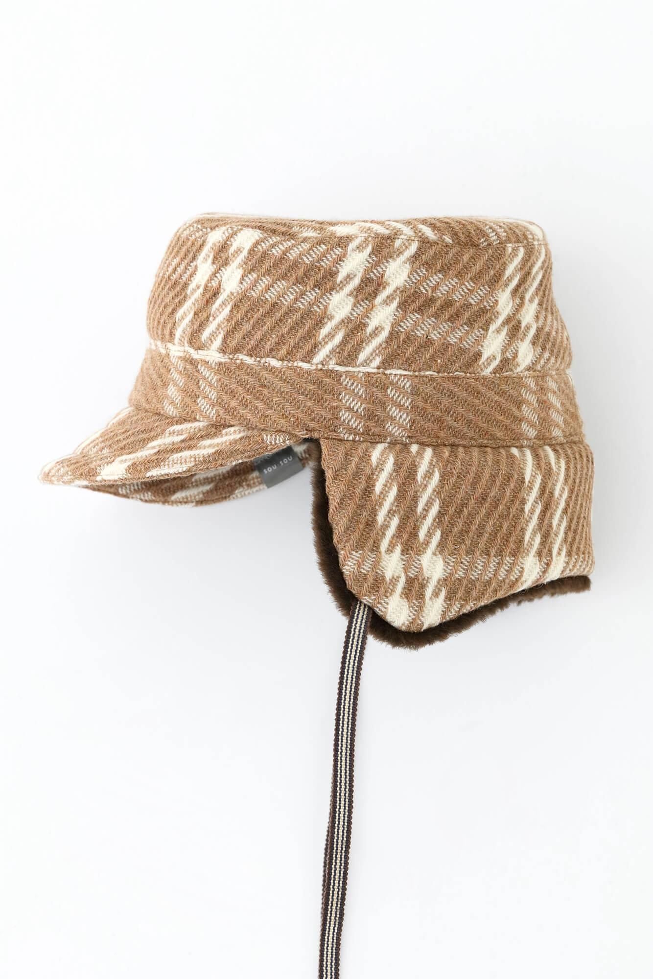 提花 Boa BIKE CAP/棕色格纹 x SO-SU-U Kon (Nubairo)