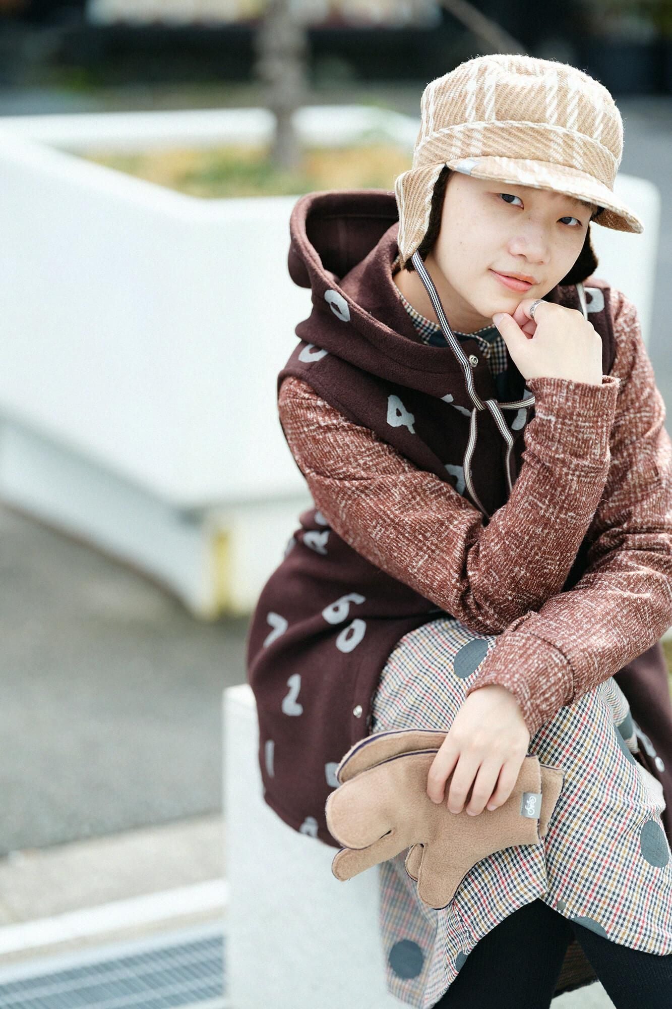 提花 Boa BIKE CAP/棕色格纹 x SO-SU-U Kon (Nubairo)