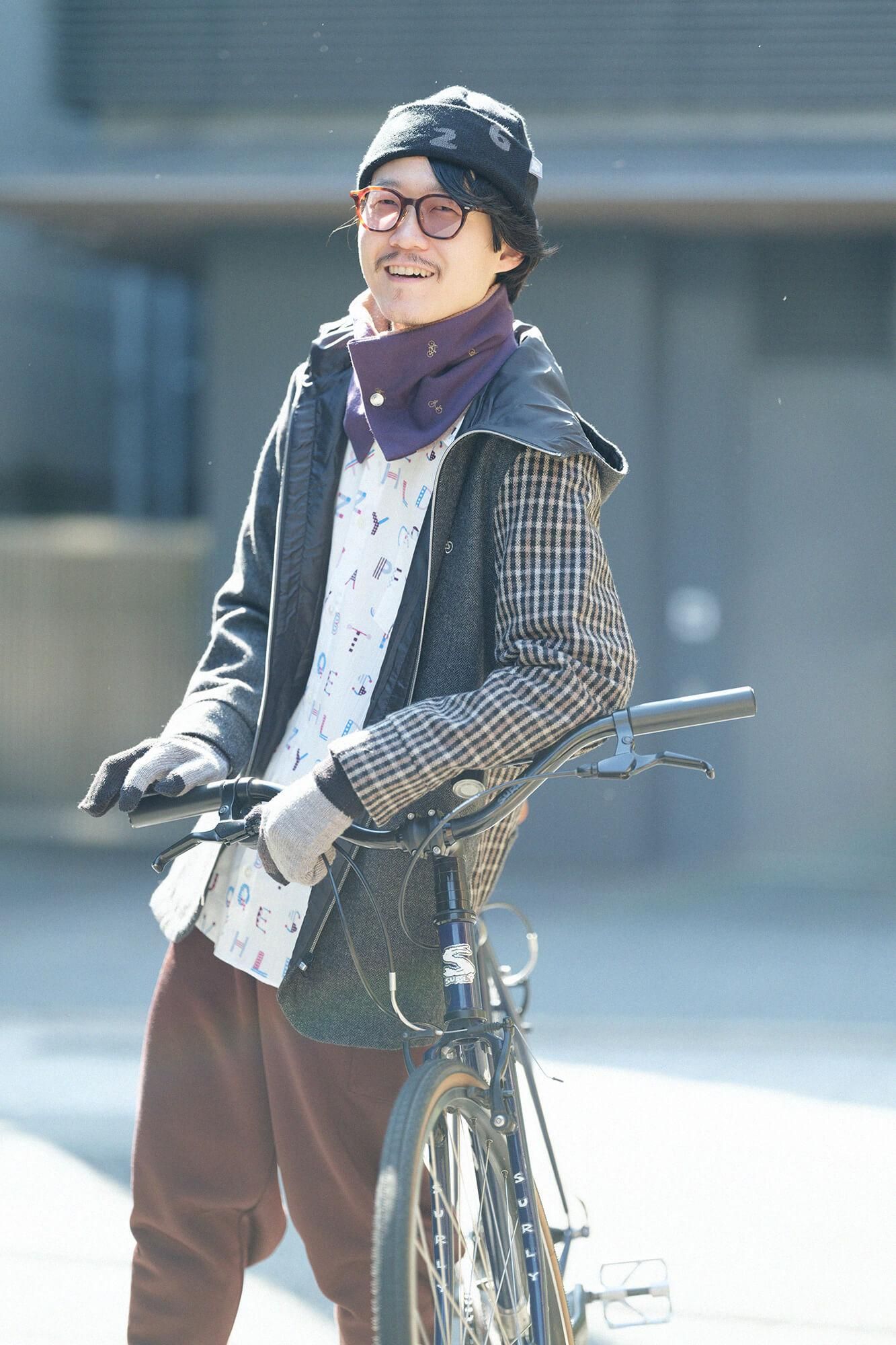 【net限定】リバーシブル BIKEネックウォーマー/チャリンチャリンマーラ 紫紺色(しこんいろ)