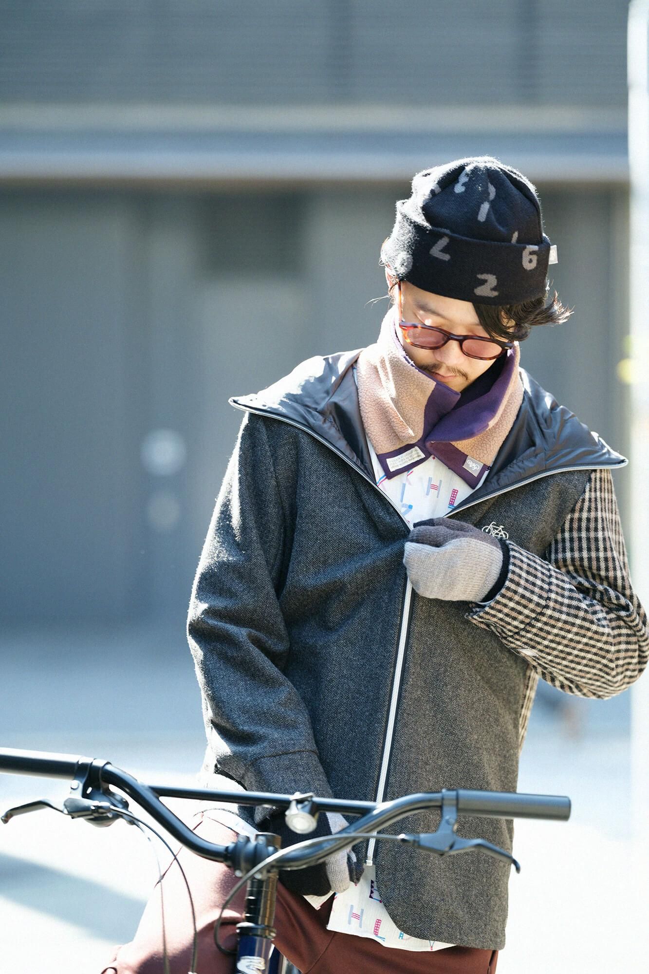 【net限定】リバーシブル BIKEネックウォーマー/チャリンチャリンマーラ 紫紺色(しこんいろ)