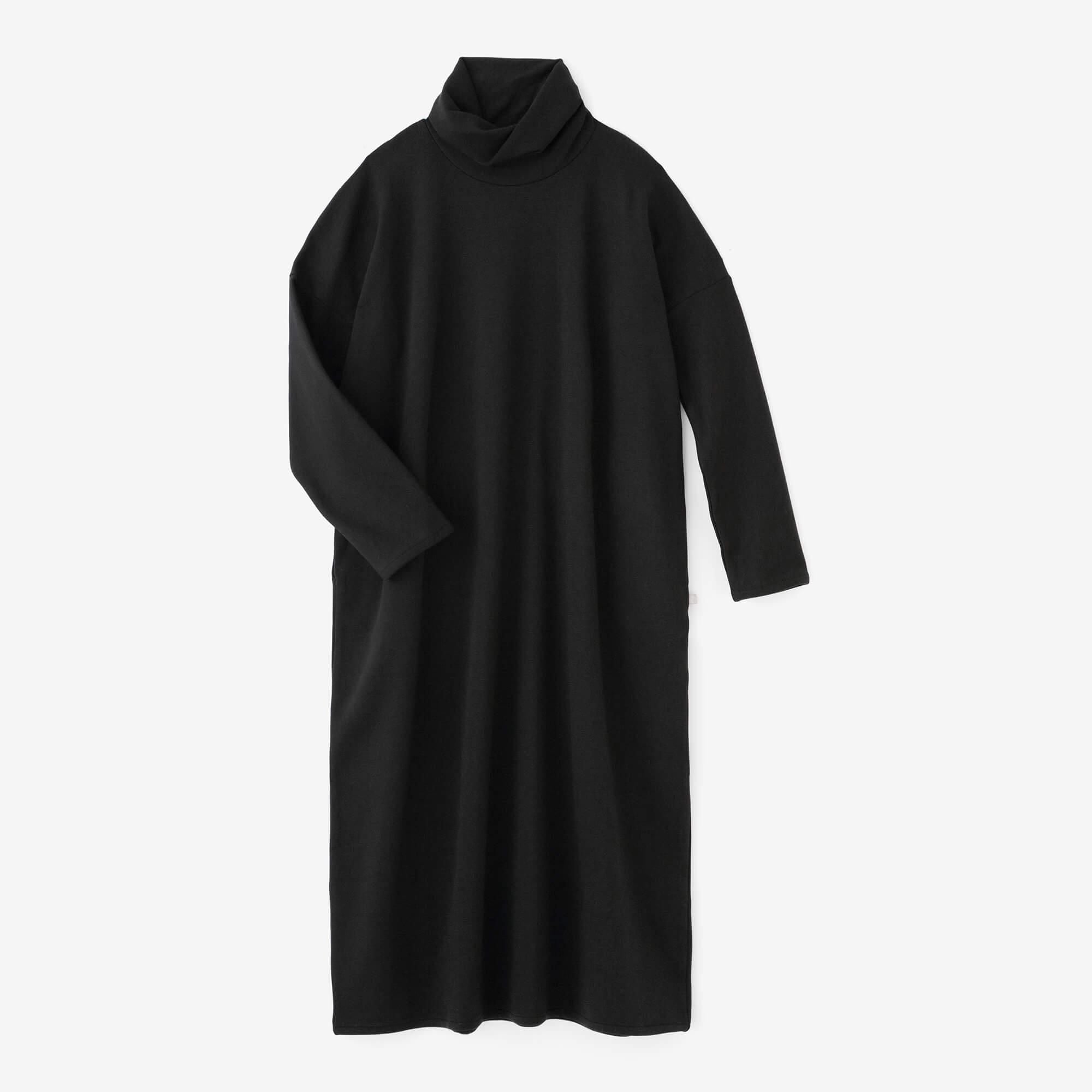 【預購】Soft Thermo(R) 內起絨高領長袖連身裙 超長版/黑色(※預計於12月9日左右發貨)