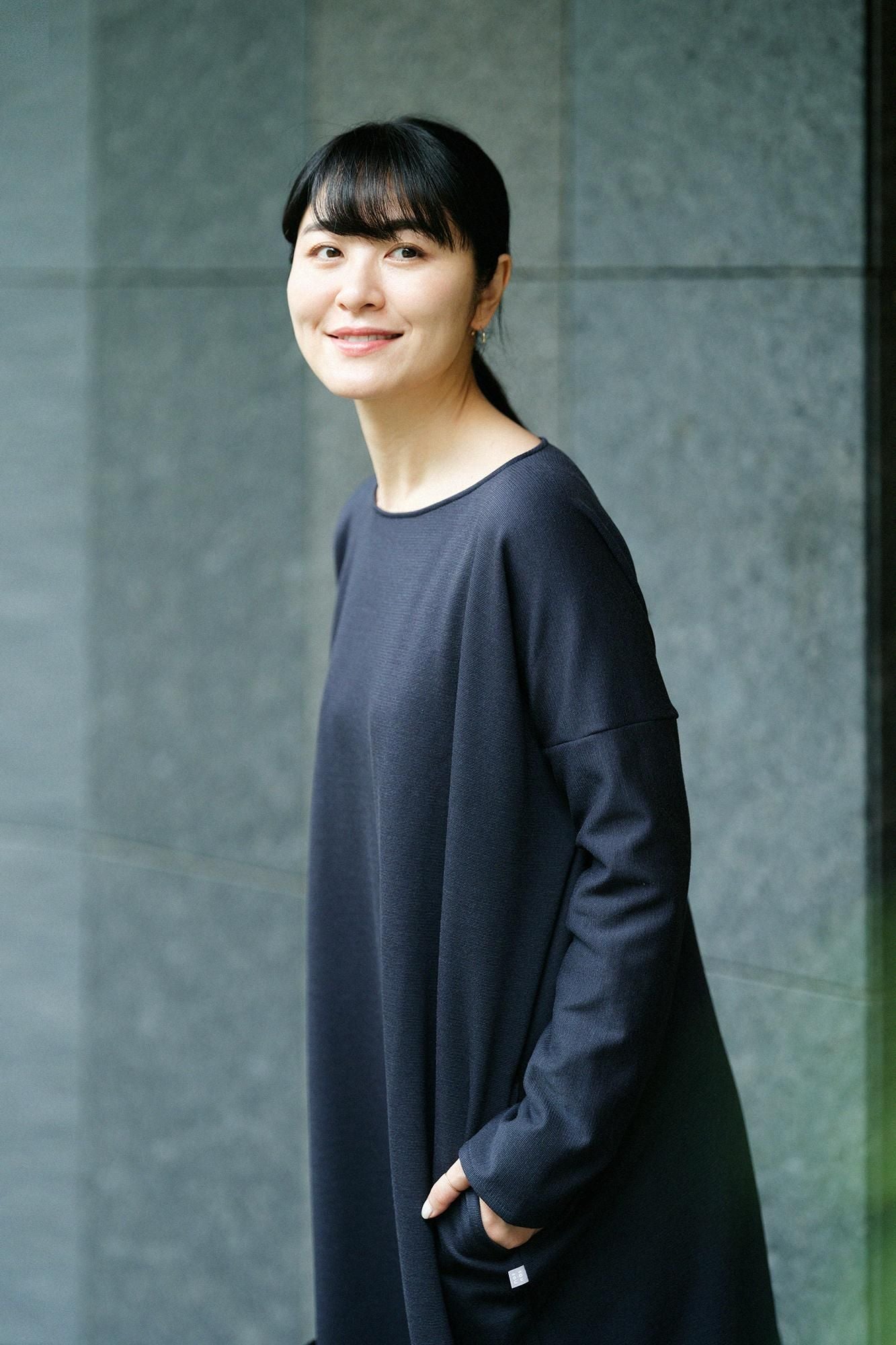 【預購】Soft Thermo(R) 內起絨船領 長袖連身裙 超長版/暗藍色(※預計於12月9日左右發貨)