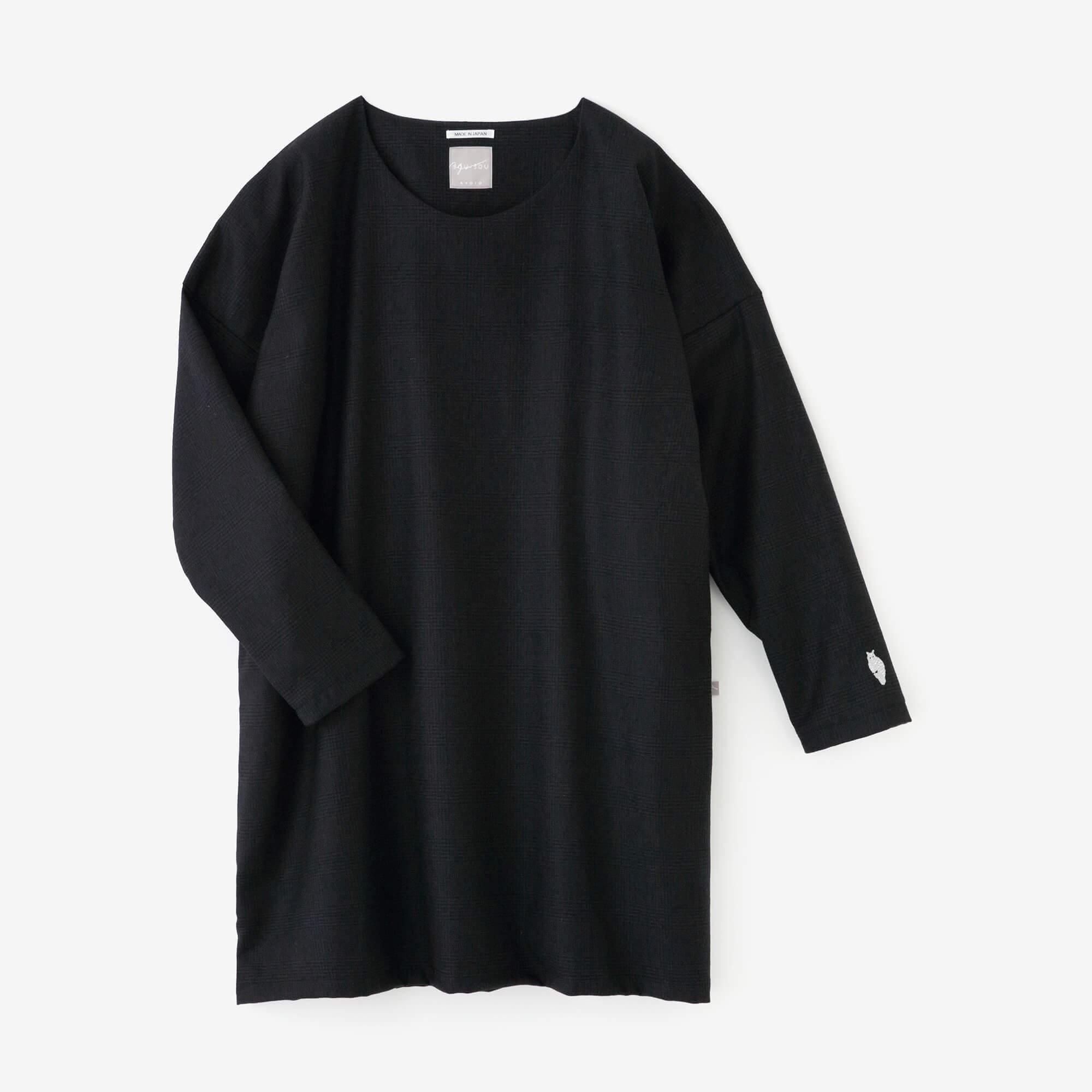 Houndstooth Check Long Sleeve Tunic / Dark Navy