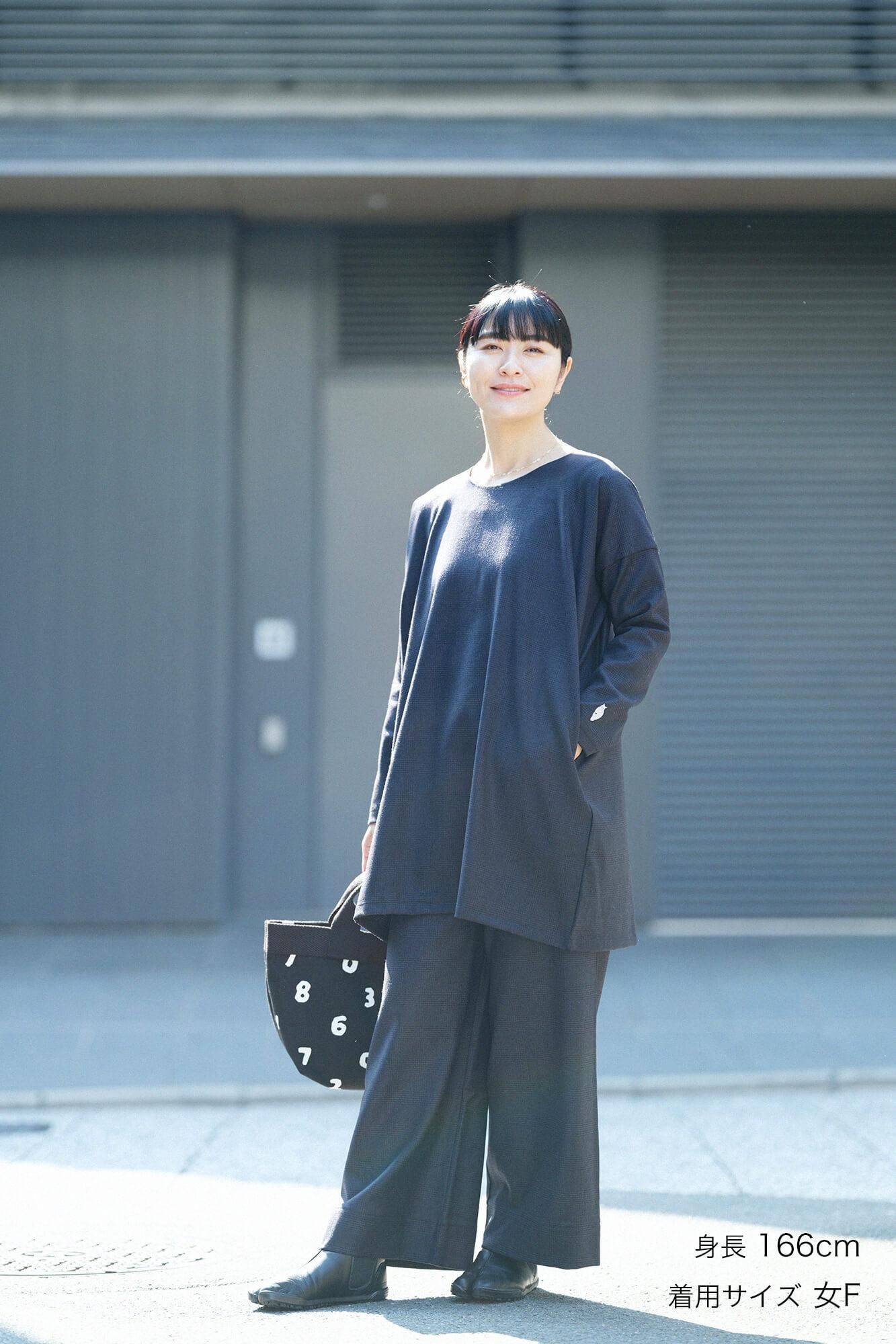 Houndstooth Check Long Sleeve Tunic / Dark Navy