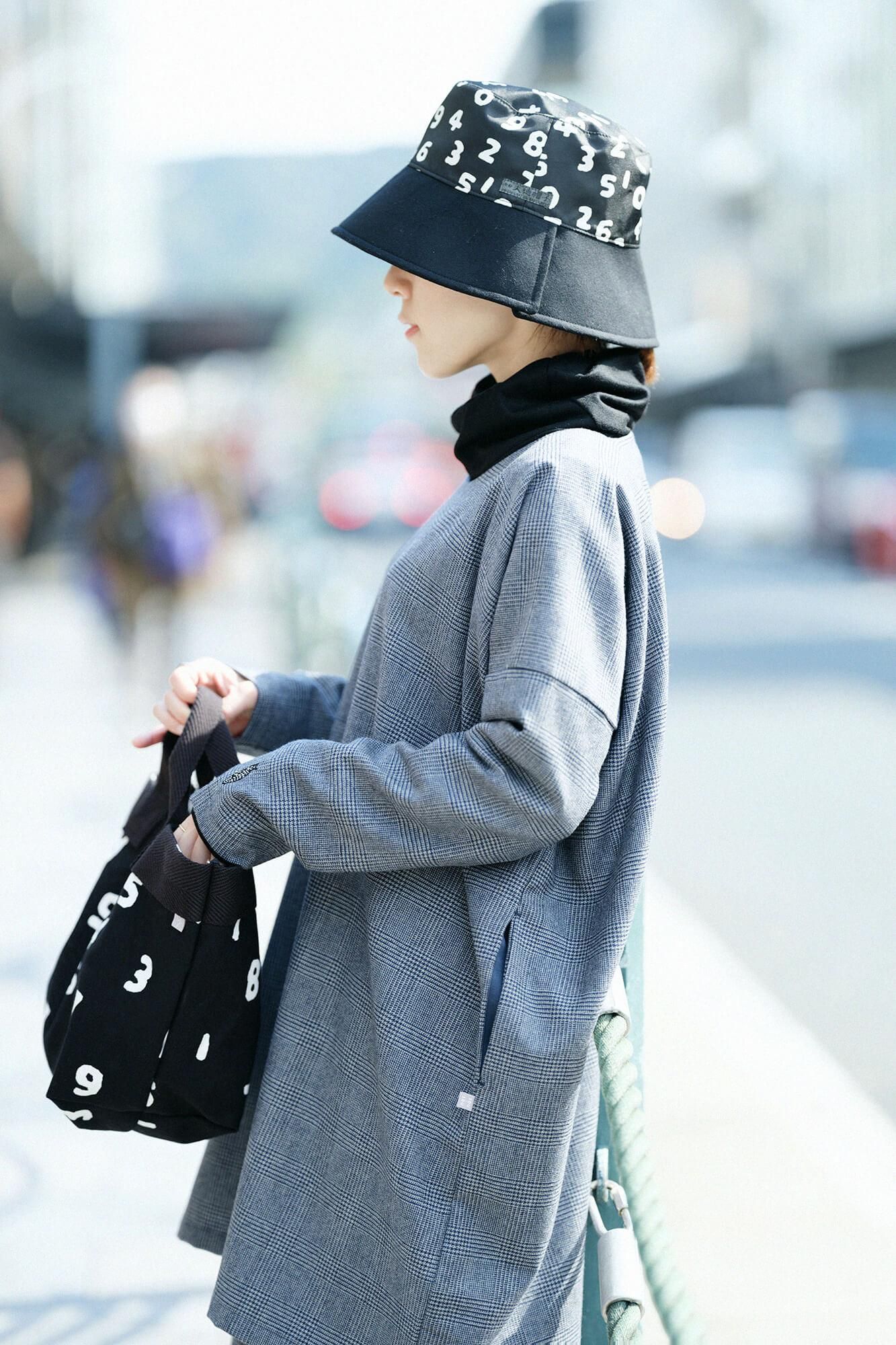 ハウンドトゥースチェック ロングスリーブチュニック/灰青(はいあお)