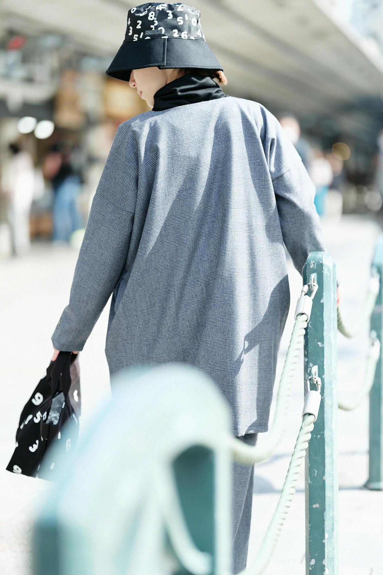 ハウンドトゥースチェック ロングスリーブチュニック/灰青(はいあお)