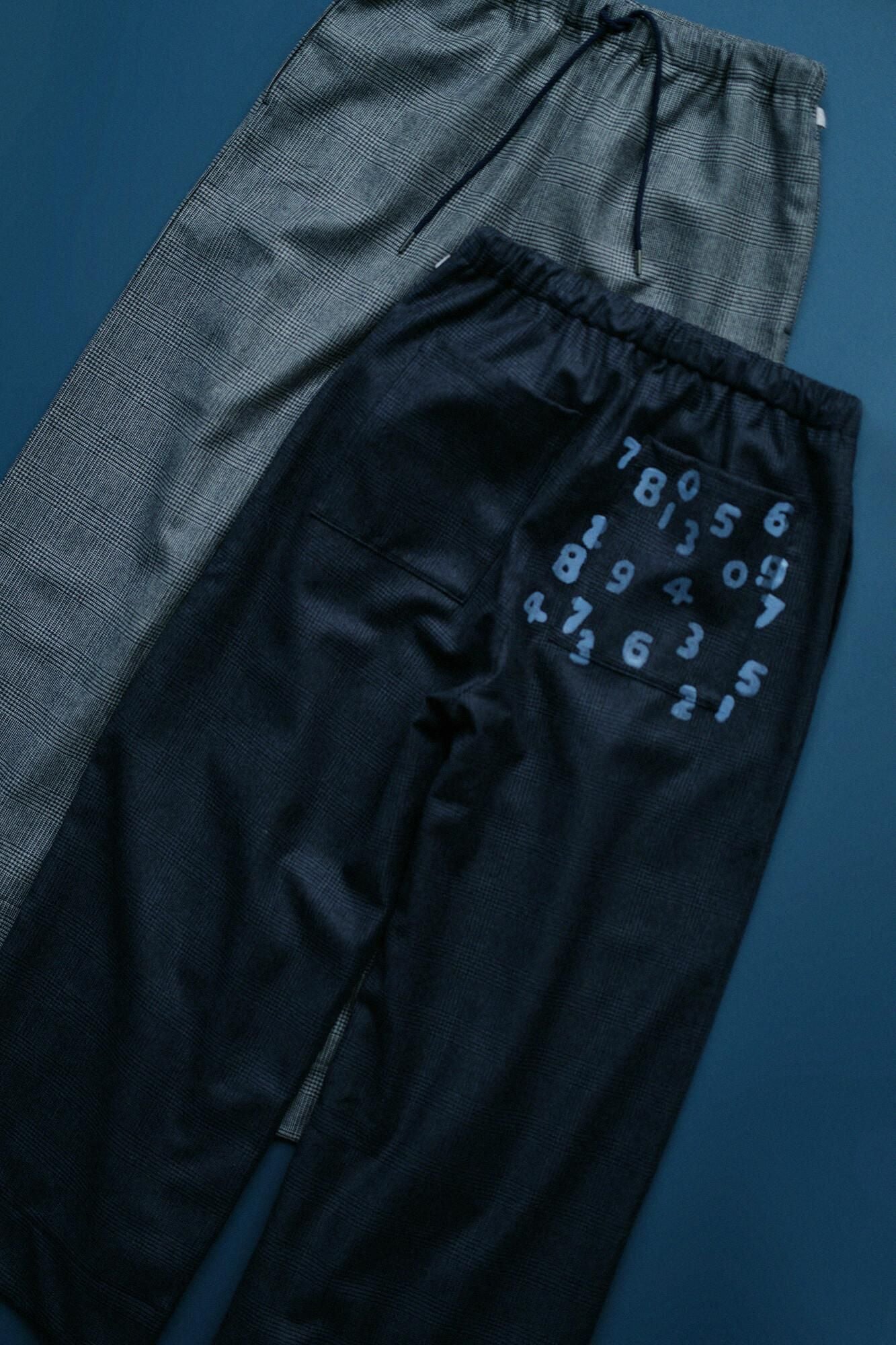 千鳥格紋織闊腿褲/藍褐色