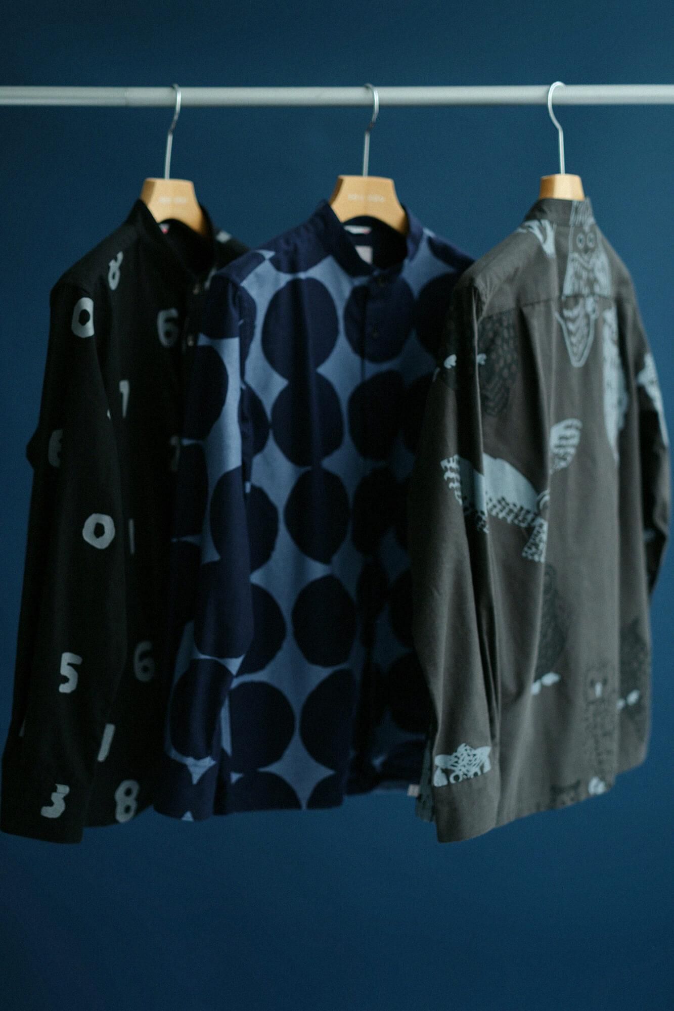 起毛斜紋織 20/20 立領長袖襯衫/SO-SU-U十數 黑色