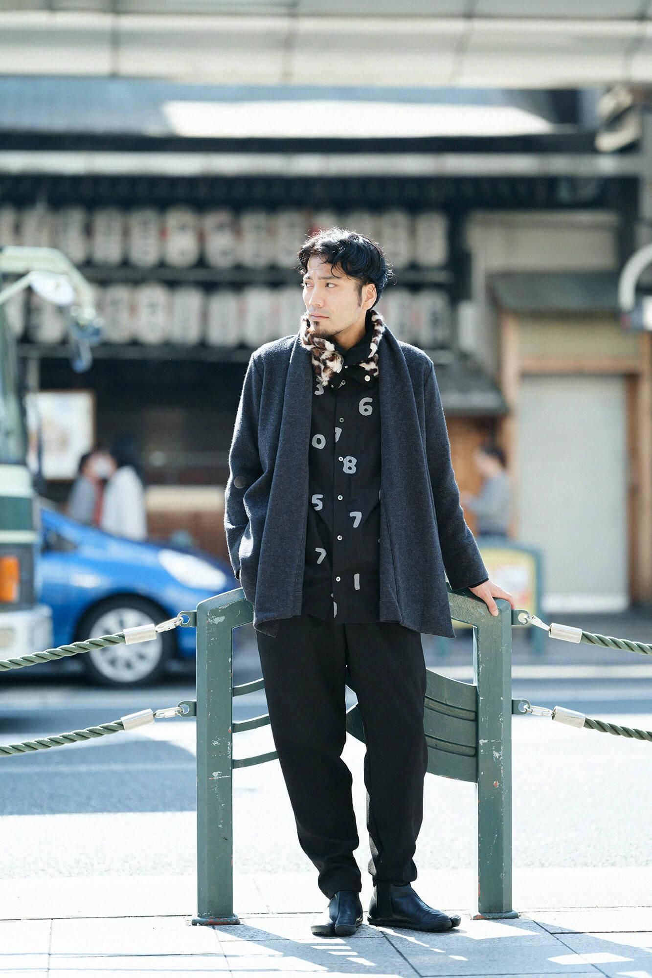 起毛斜紋織 20/20 立領長袖襯衫/SO-SU-U十數 黑色