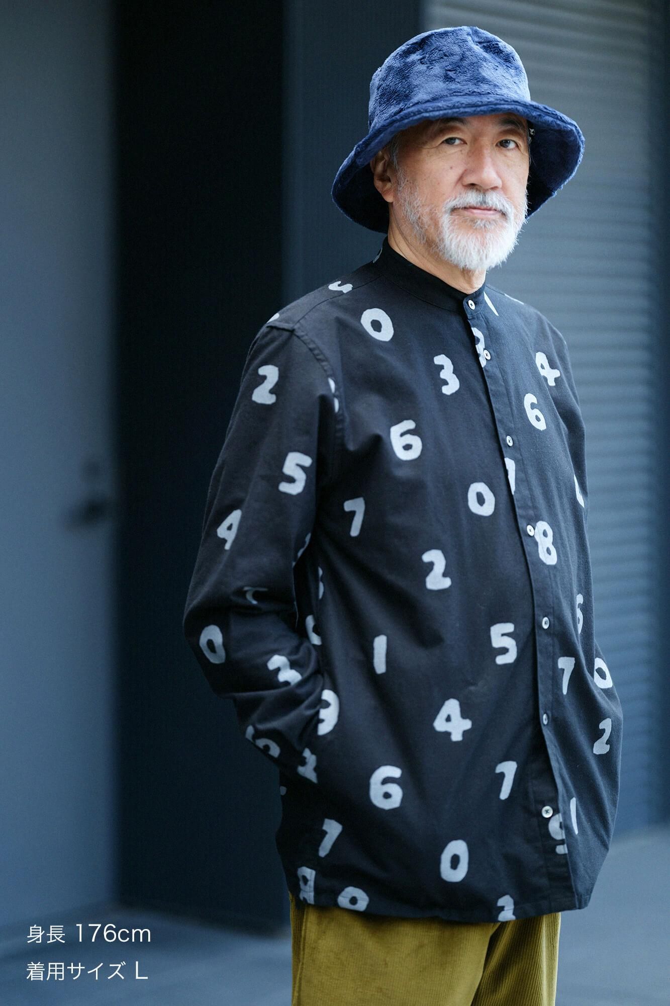 起毛斜紋織 20/20 立領長袖襯衫/SO-SU-U十數 黑色