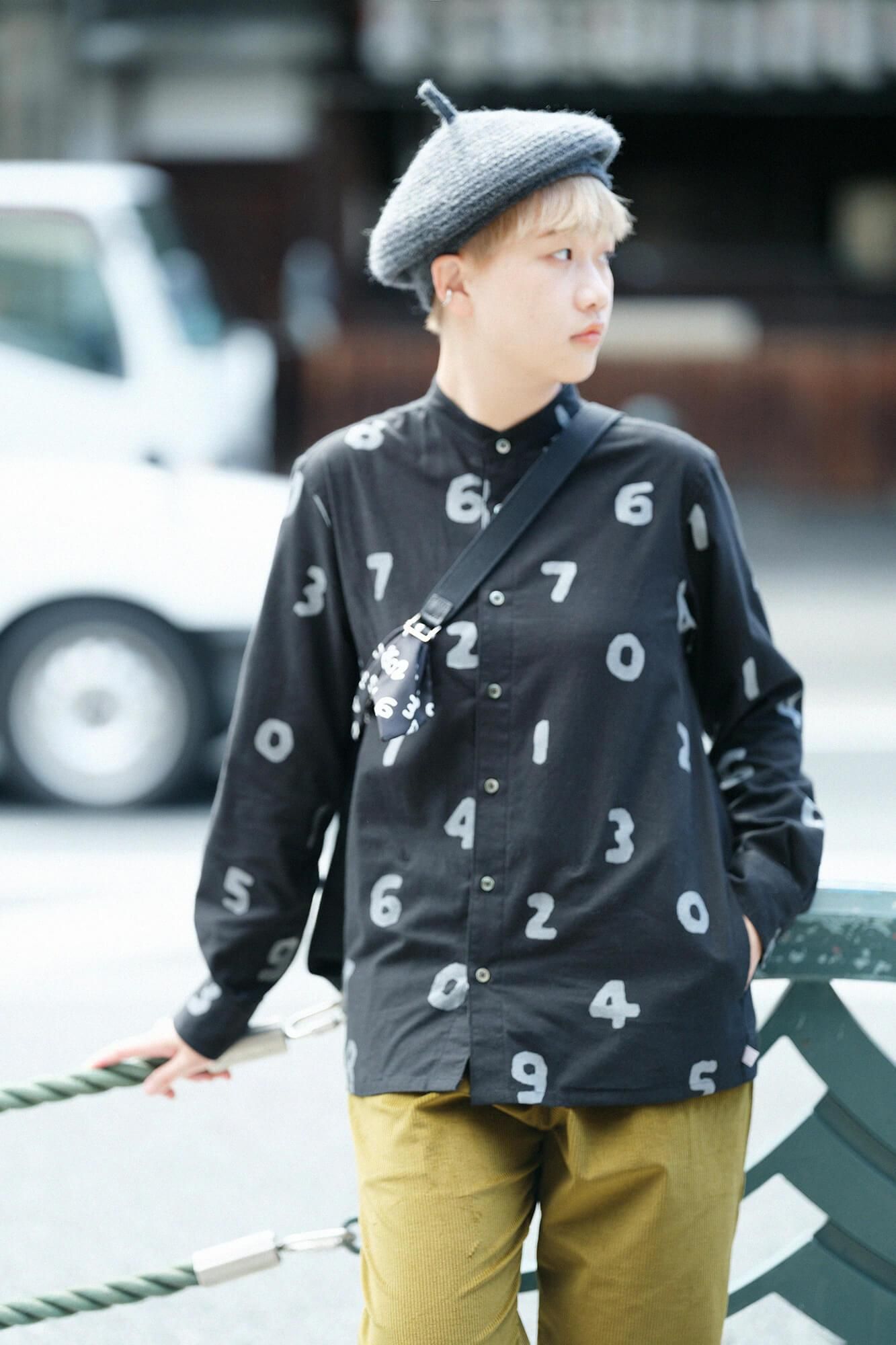 起毛斜紋織 20/20 立領長袖襯衫/SO-SU-U十數 黑色