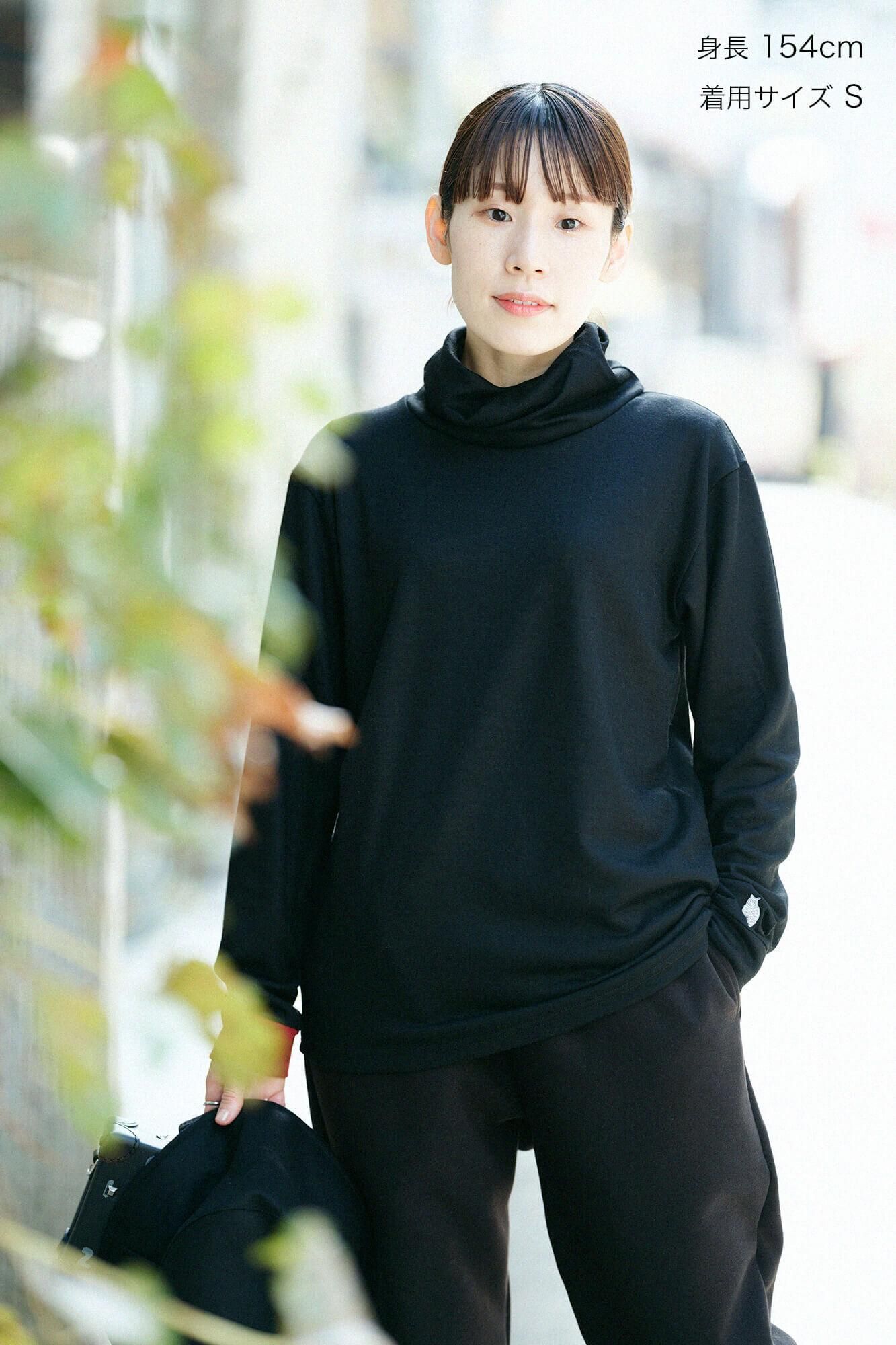 【預購】平針織 可洗羊毛 造型高領L/S長版上衣/黑色(※預計於12月9日左右發貨)