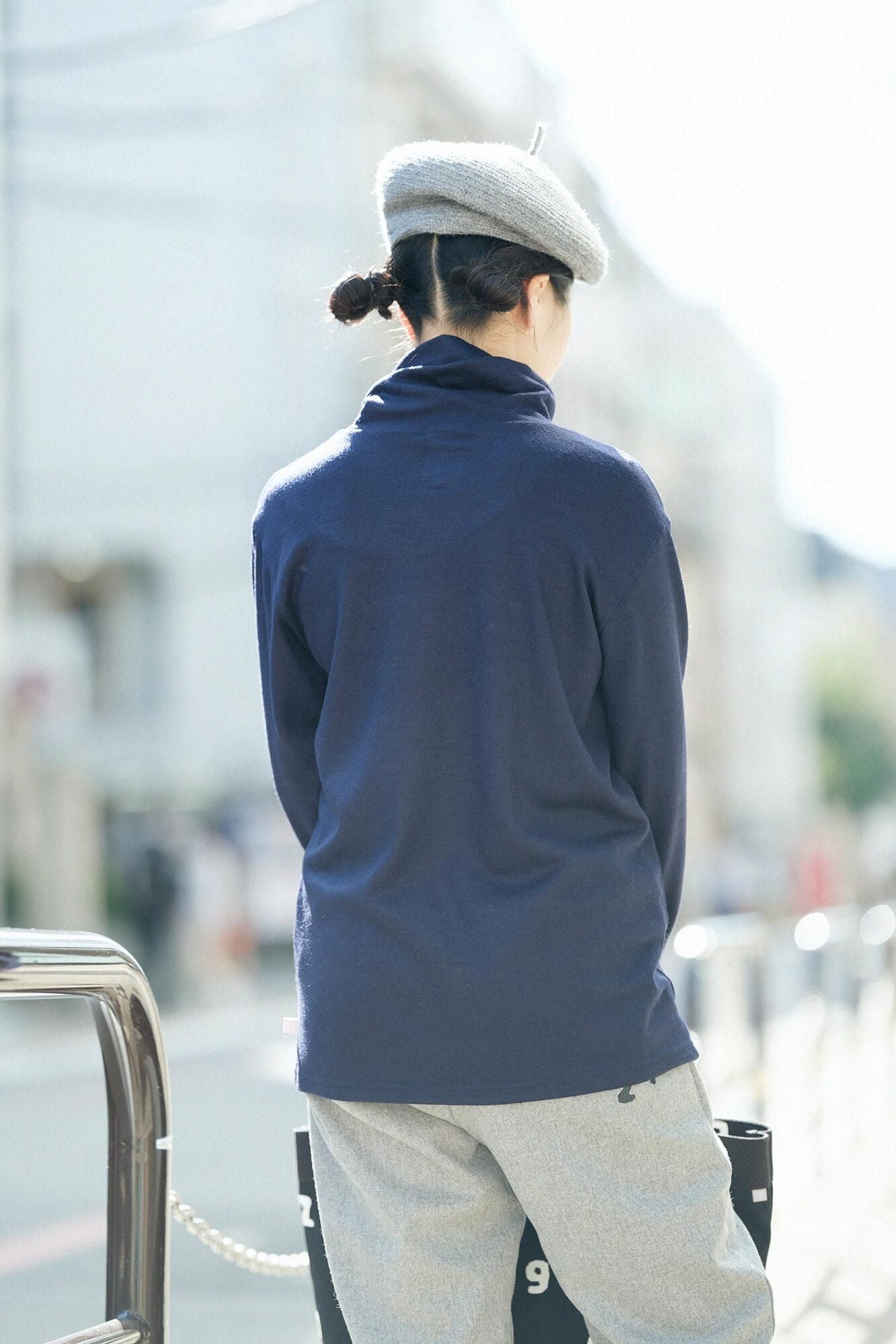 【預購】平針織 可洗羊毛 造型高領L/S長版上衣/暗藍色(※預計於12月9日左右發貨)