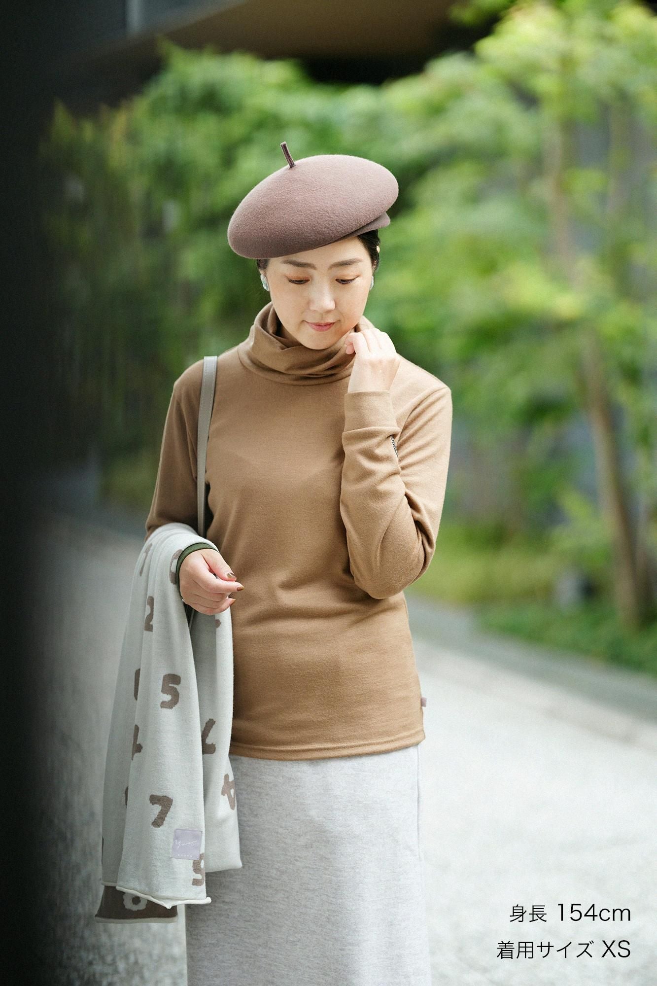 【預購】平針織 可洗羊毛 造型高領L/S長版上衣/淺棕色(※預計於12月9日左右發貨)