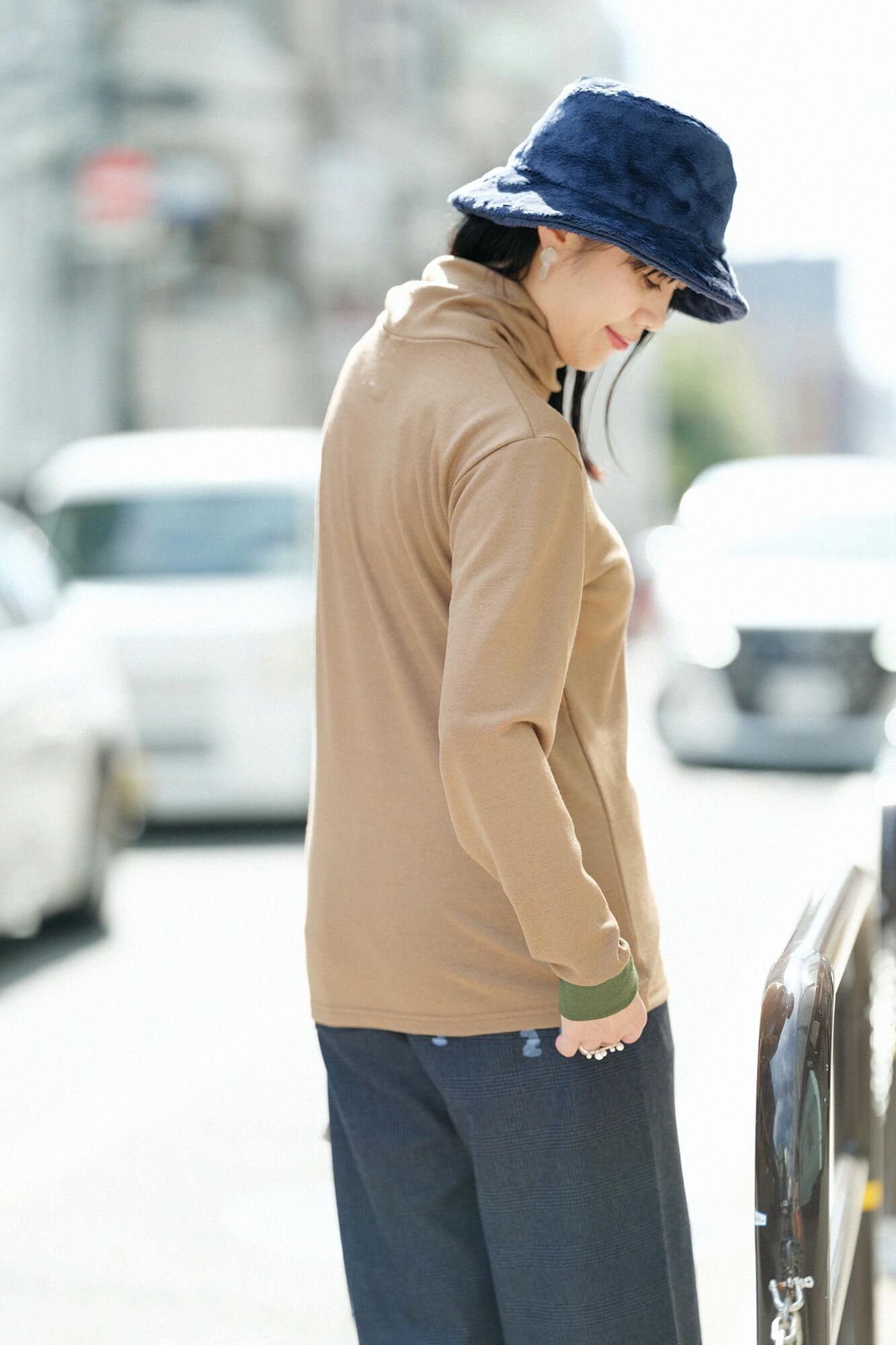 【預購】平針織 可洗羊毛 造型高領L/S長版上衣/淺棕色(※預計於12月9日左右發貨)