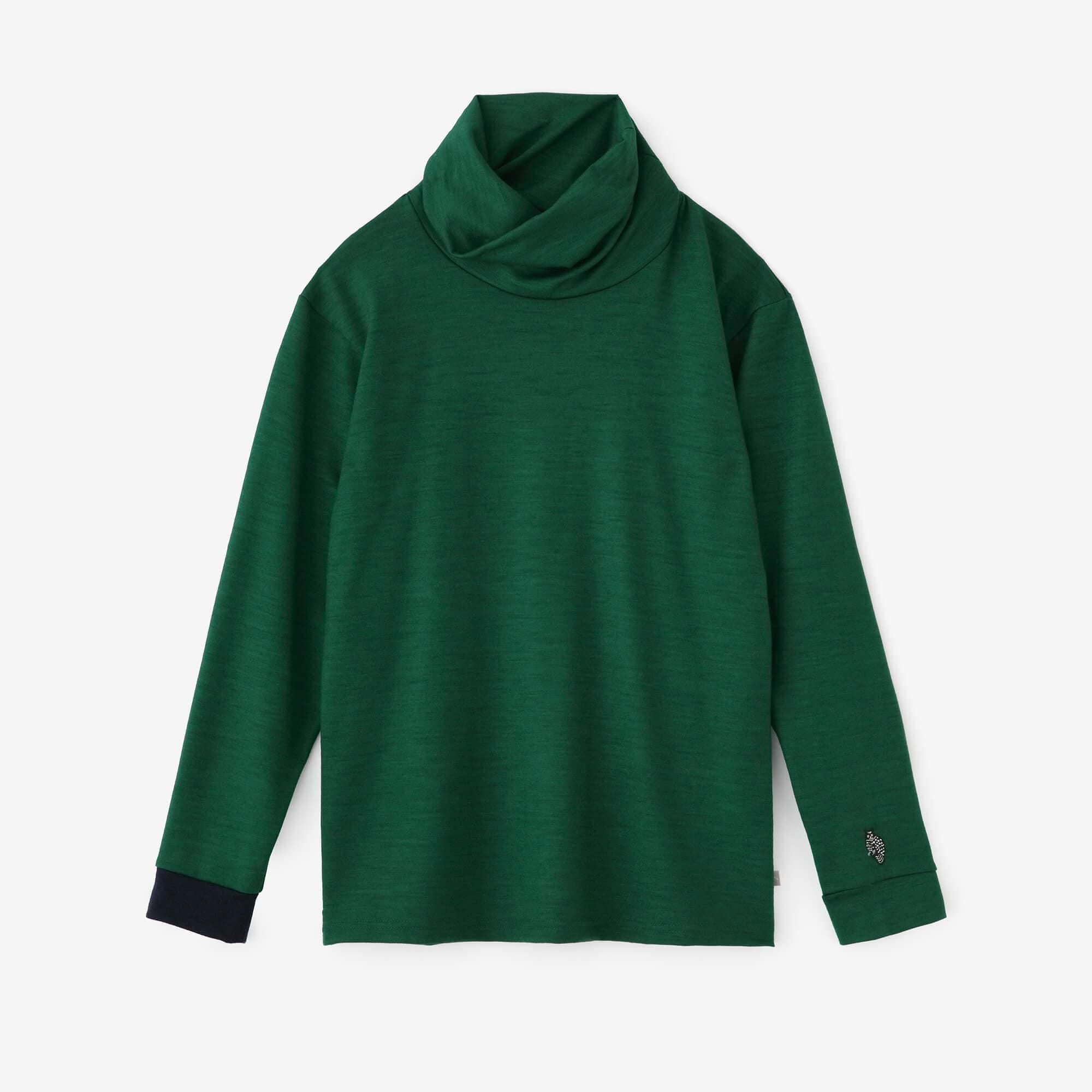 【預購】平針織 可洗羊毛 造型高領L/S長版上衣/千歲綠色(※預計於12月9日左右發貨)