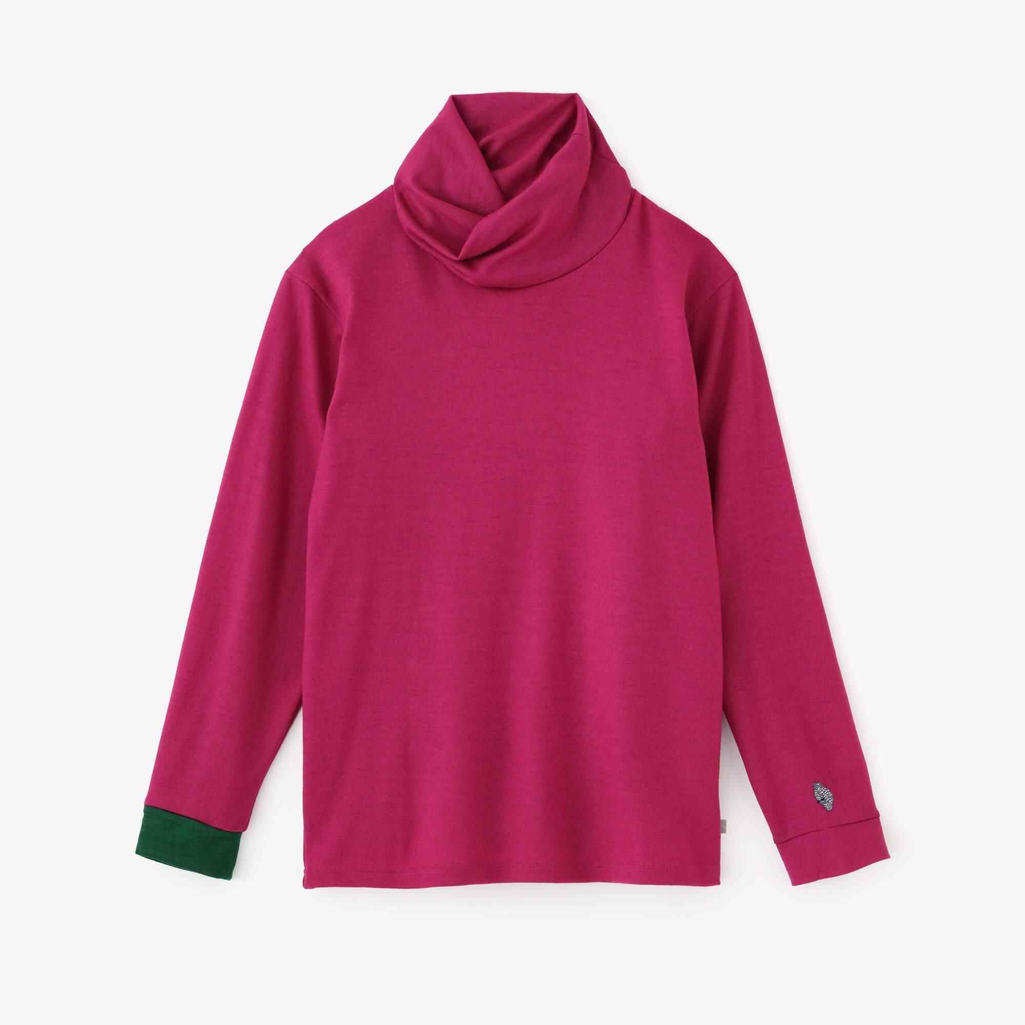 【預購】平針織 可洗羊毛 造型高領L/S長版上衣/深粉紅(※預計於12月9日左右發貨)