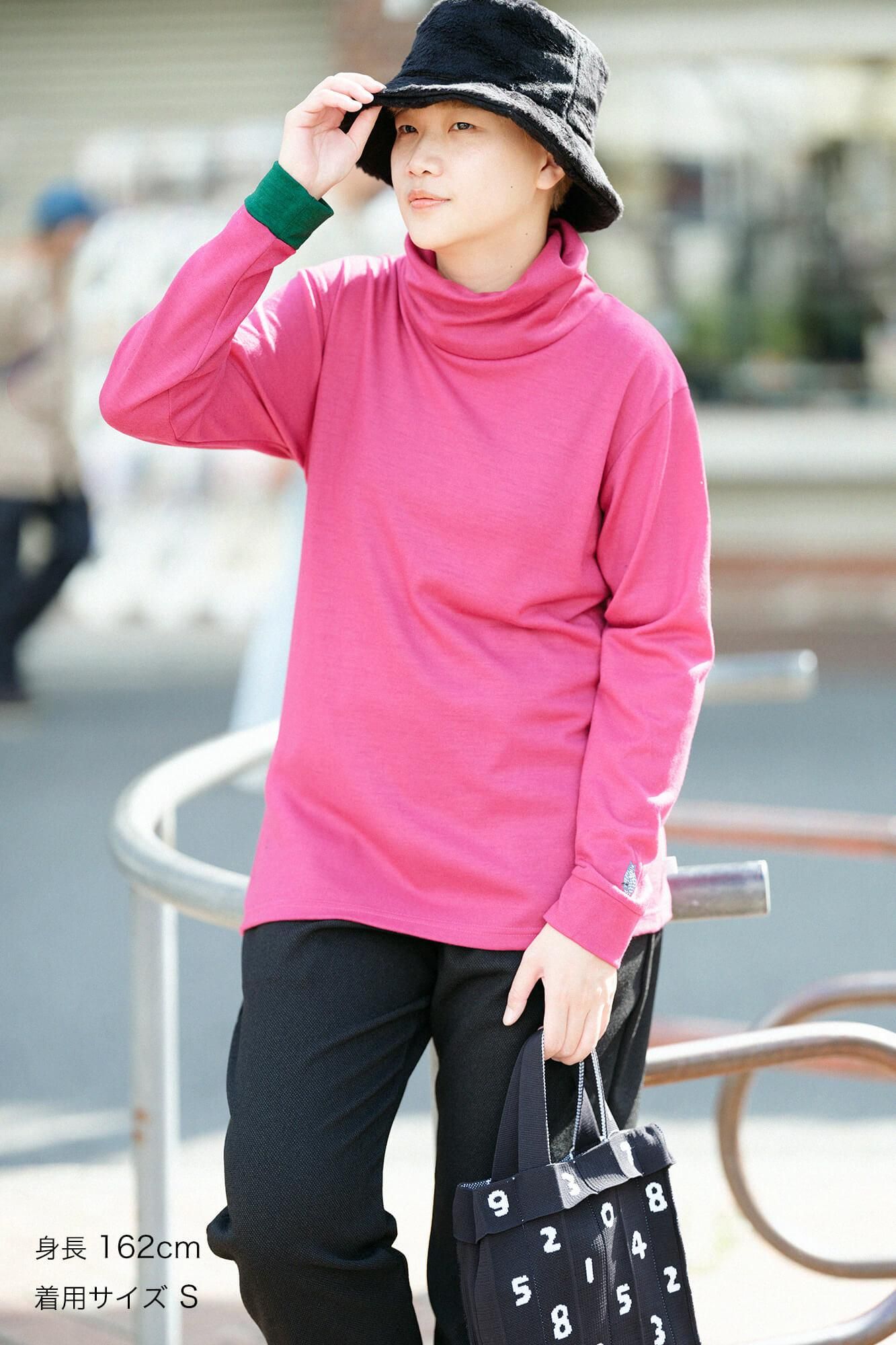 【預購】平針織 可洗羊毛 造型高領L/S長版上衣/深粉紅(※預計於12月9日左右發貨)