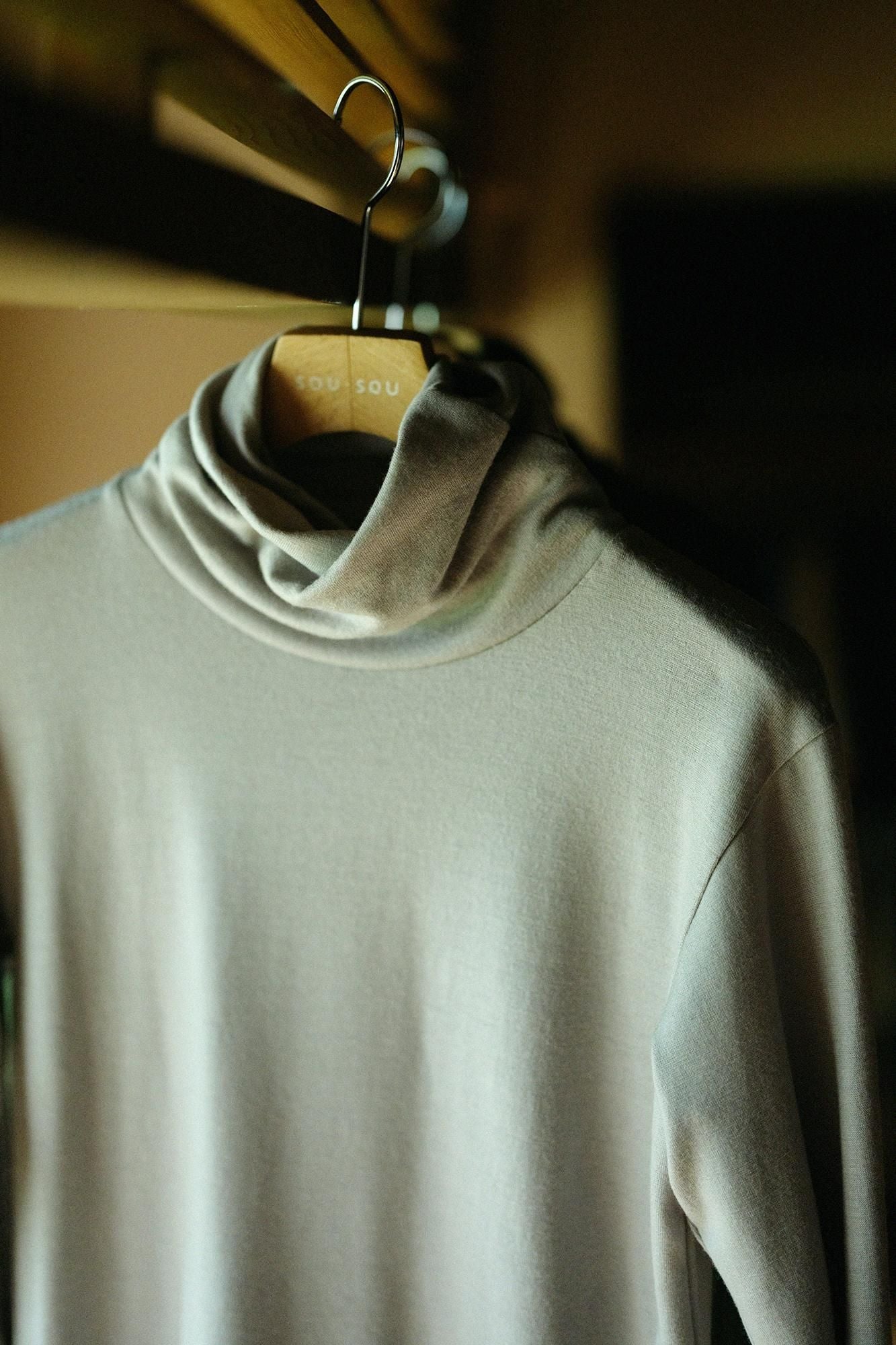 【預購】平針織 可洗羊毛 造型高領L/S長版上衣/棕灰色(※預計於12月9日左右發貨)