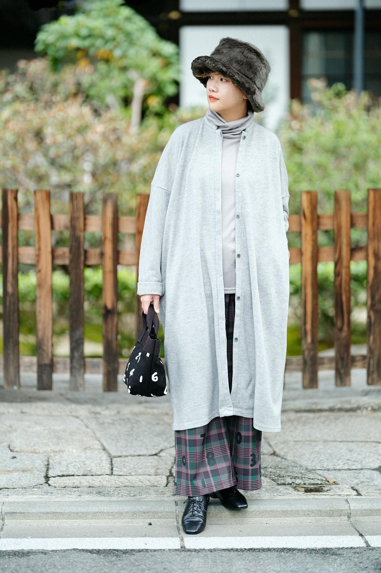 【預購】平針織 可洗羊毛 造型高領L/S長版上衣/棕灰色(※預計於12月9日左右發貨)