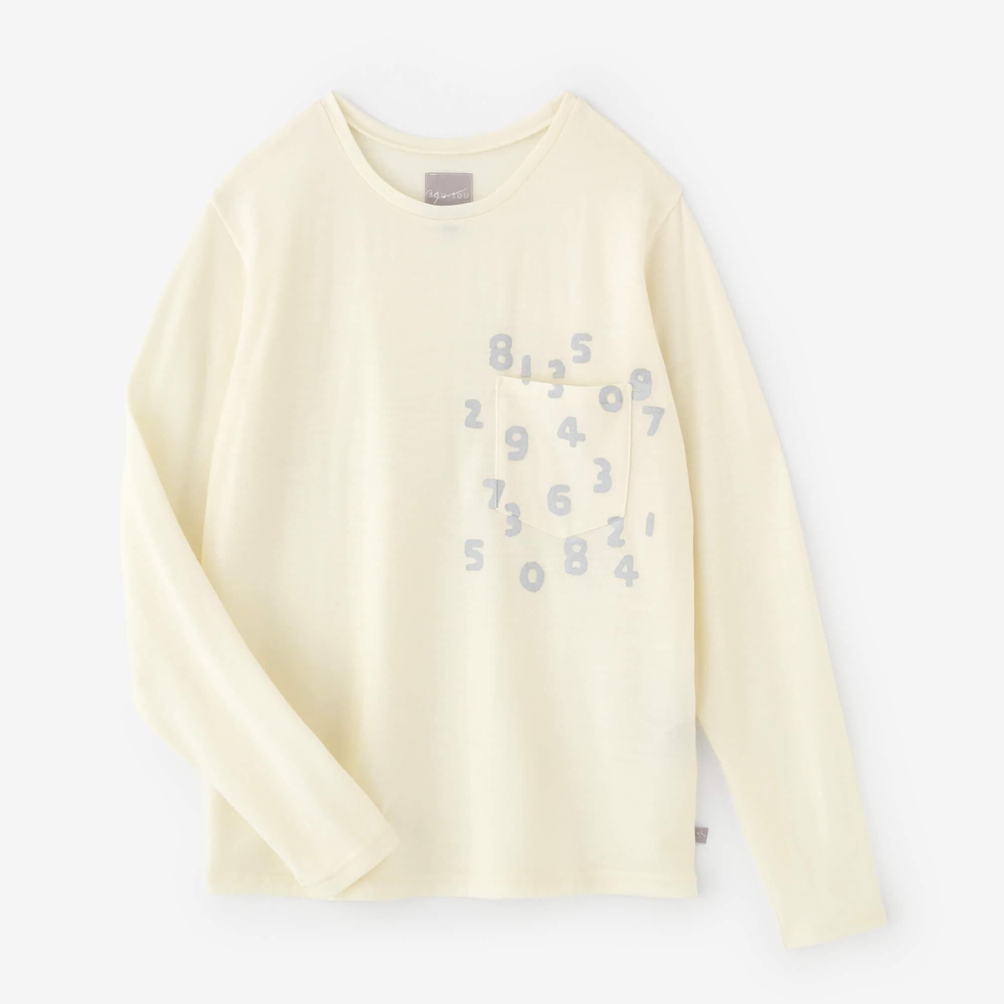 ウォッシャブルウール天竺 長袖ポケットTシャツ/鳥の子色(とりのこいろ)