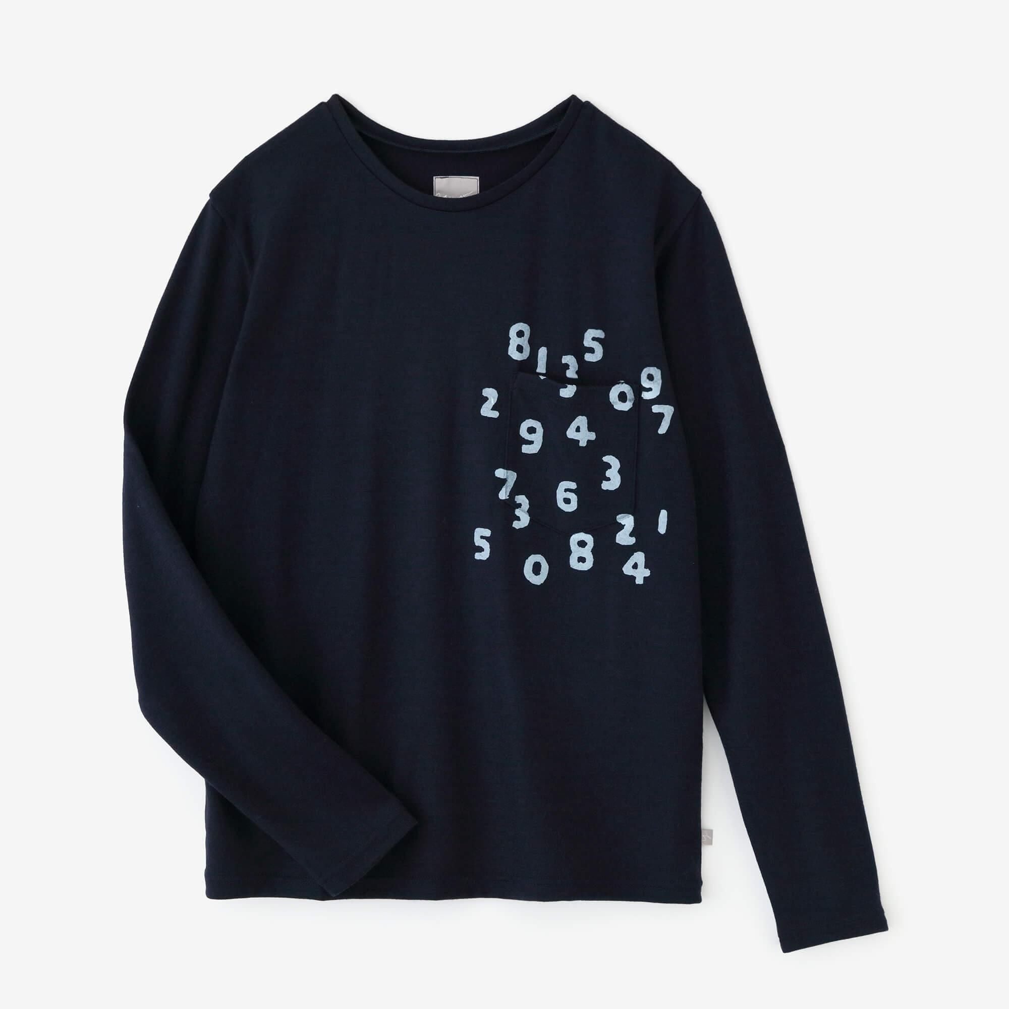 ウォッシャブルウール天竺 長袖ポケットTシャツ/深紺(しんこん)