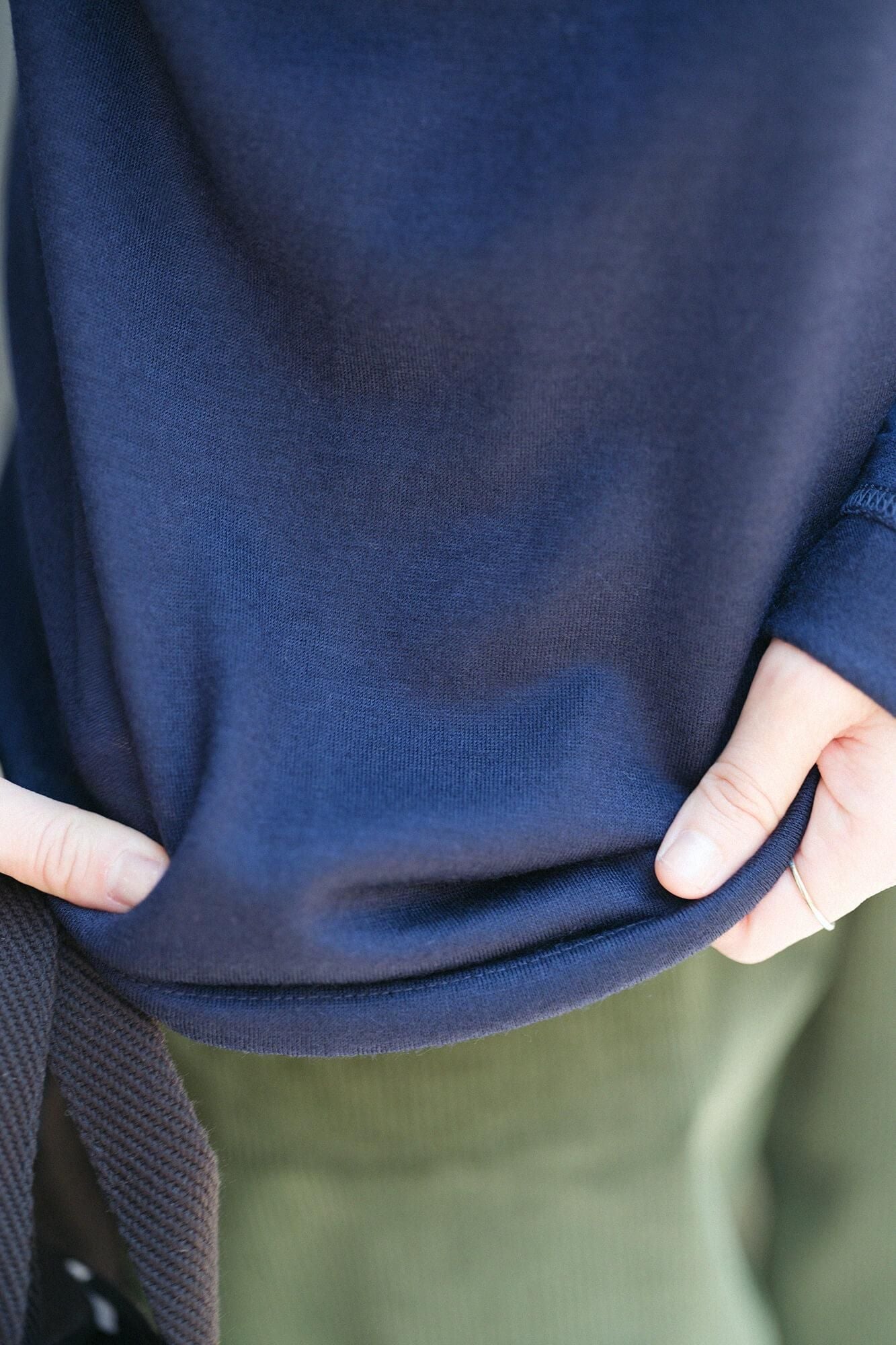 ウォッシャブルウール天竺 長袖ポケットTシャツ/深紺(しんこん)