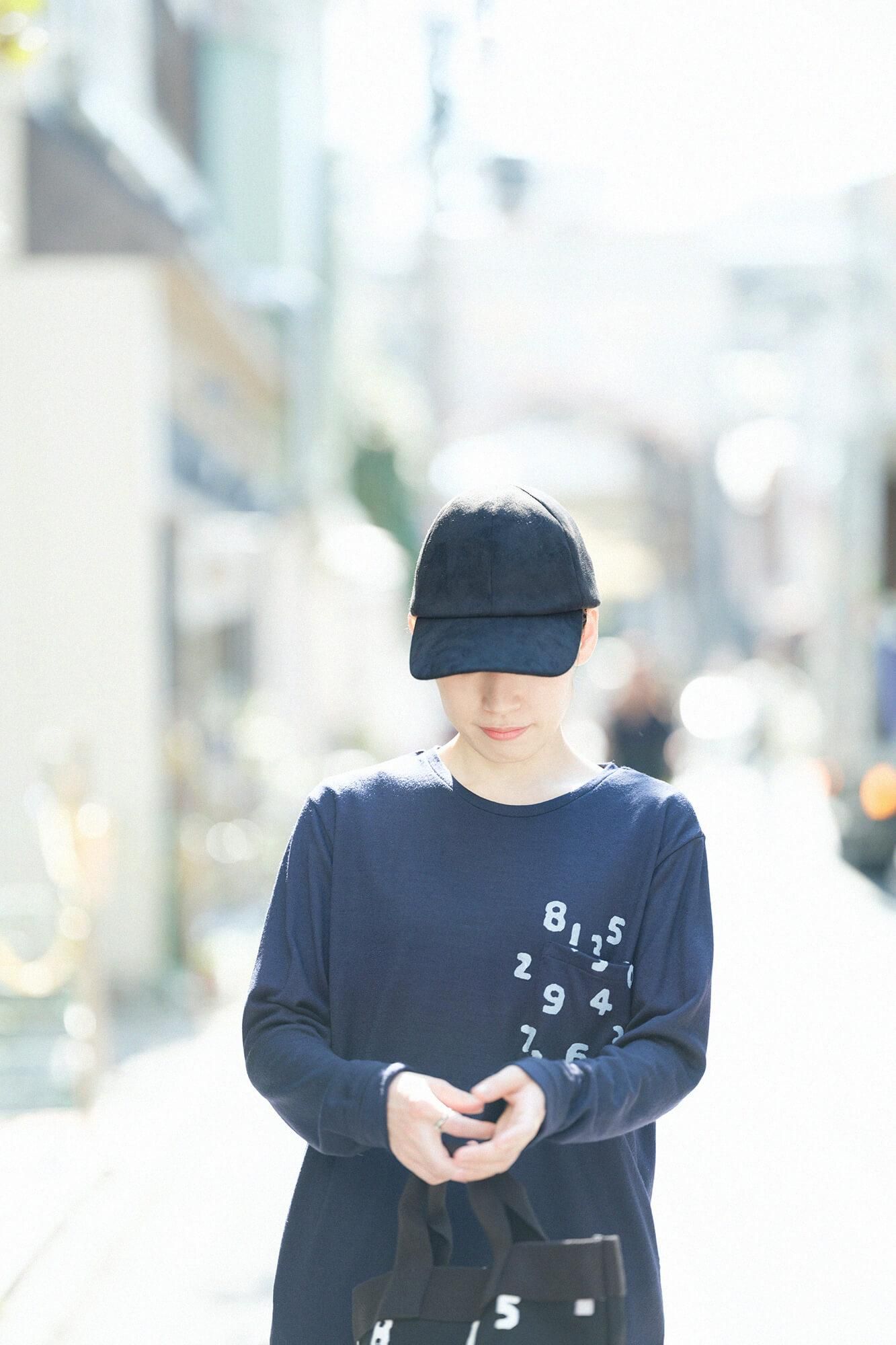 ウォッシャブルウール天竺 長袖ポケットTシャツ/深紺(しんこん)