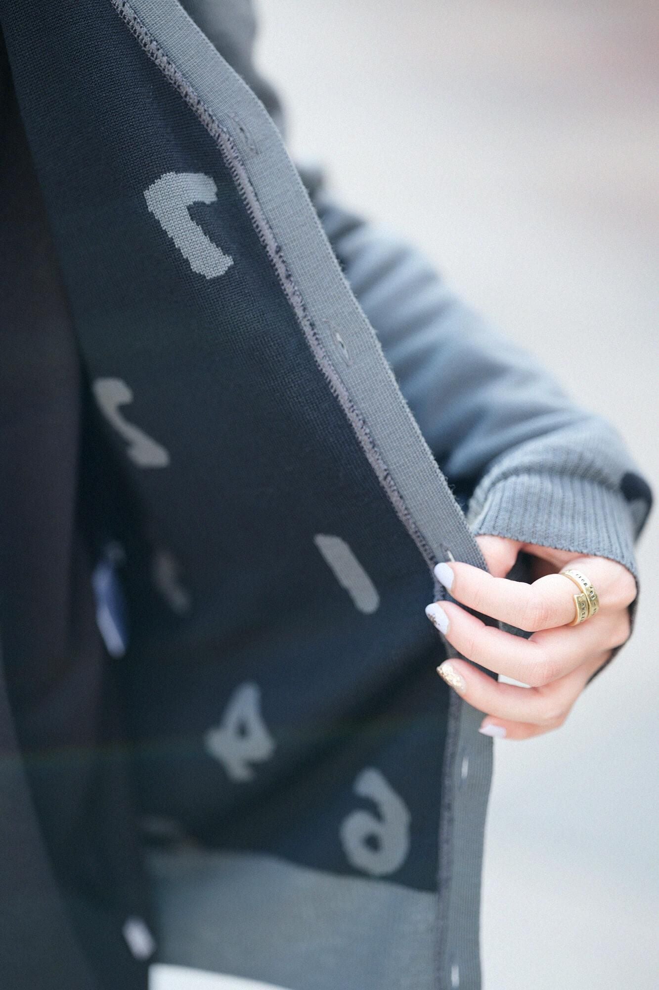 Super 140's Jacquard-Cardigan/SO-SU-U Dunkle Asche