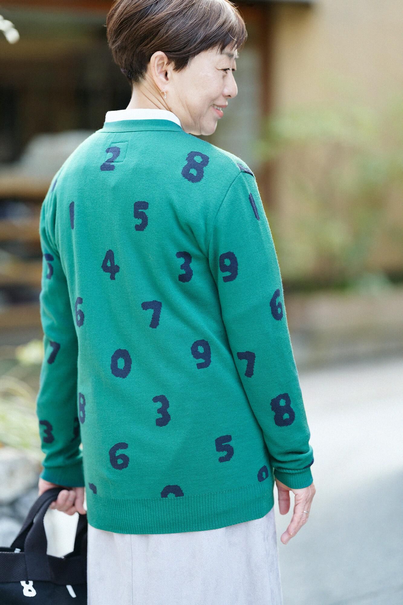 Super 140's Jacquard-Cardigan/SO-SU-U Tokiwa-Farbe