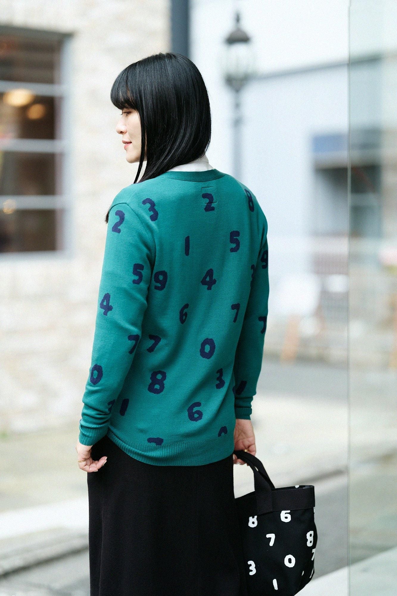 Super 140's Jacquard-Cardigan/SO-SU-U Tokiwa-Farbe