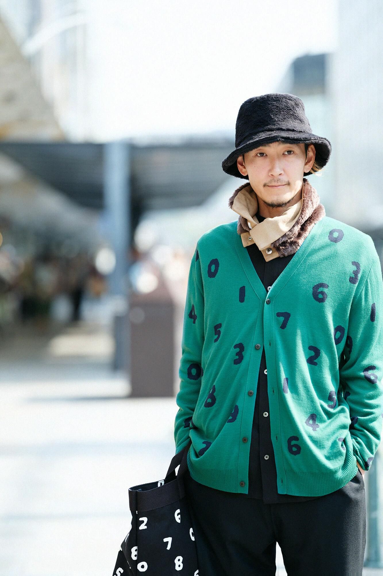 Super 140's Jacquard-Cardigan/SO-SU-U Tokiwa-Farbe