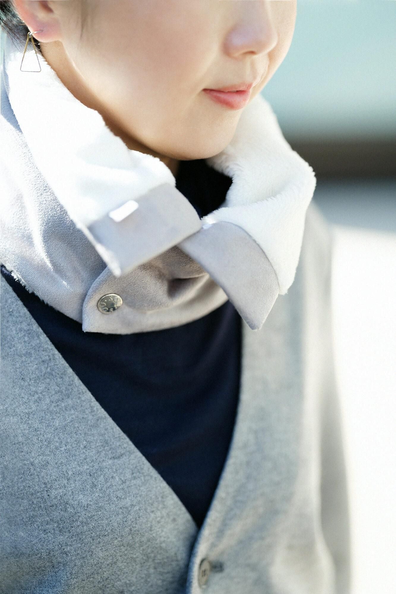 【預購】人造毛皮 雙面用短圍巾/櫻灰色×白色(※預計於12月9日左右發貨)