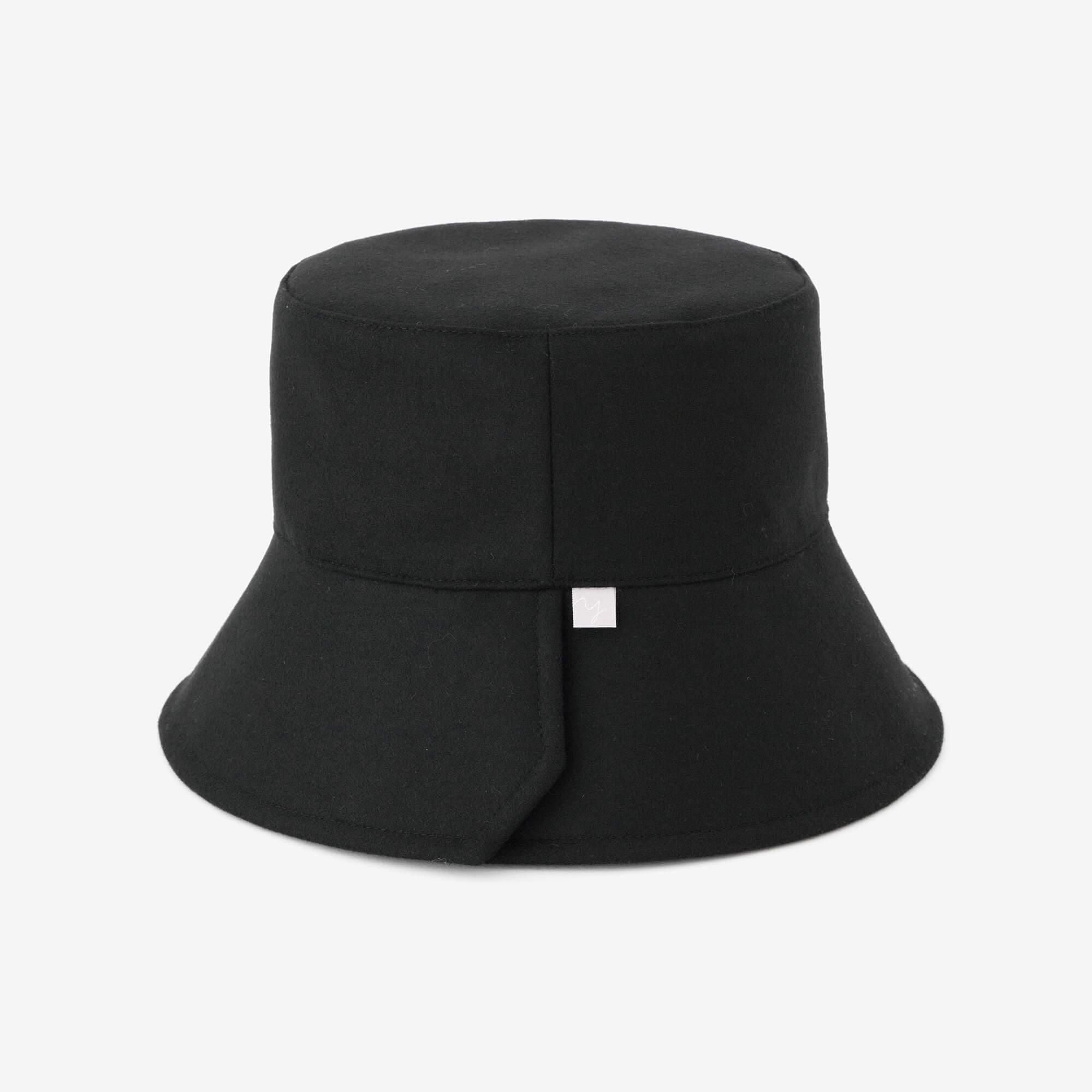 Super 100's 法蘭絨開口漁夫帽/黑色× SO-SU-U十數 昆