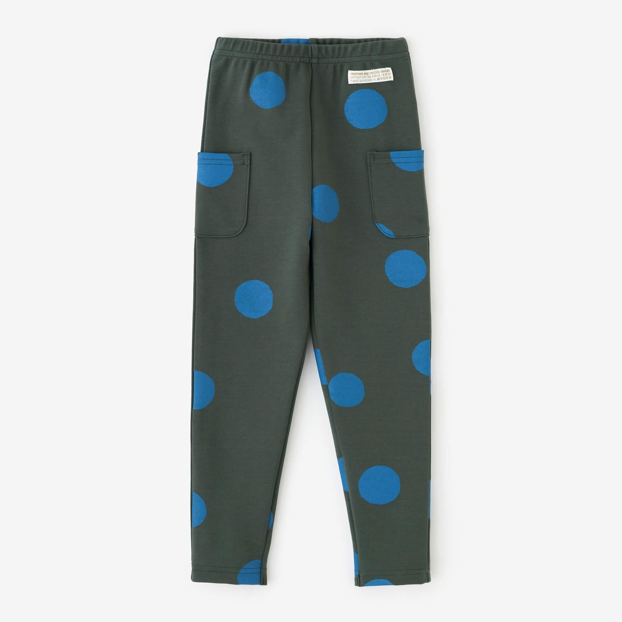 ●高密度棉針織 圖案細腿褲/圓點 間疏 深綠色