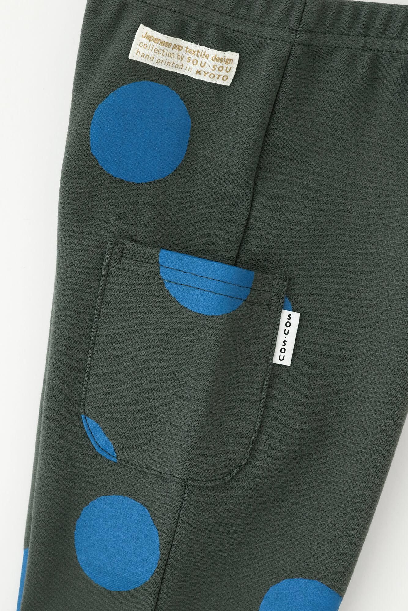 ●高密度棉針織 圖案細腿褲/圓點 間疏 深綠色