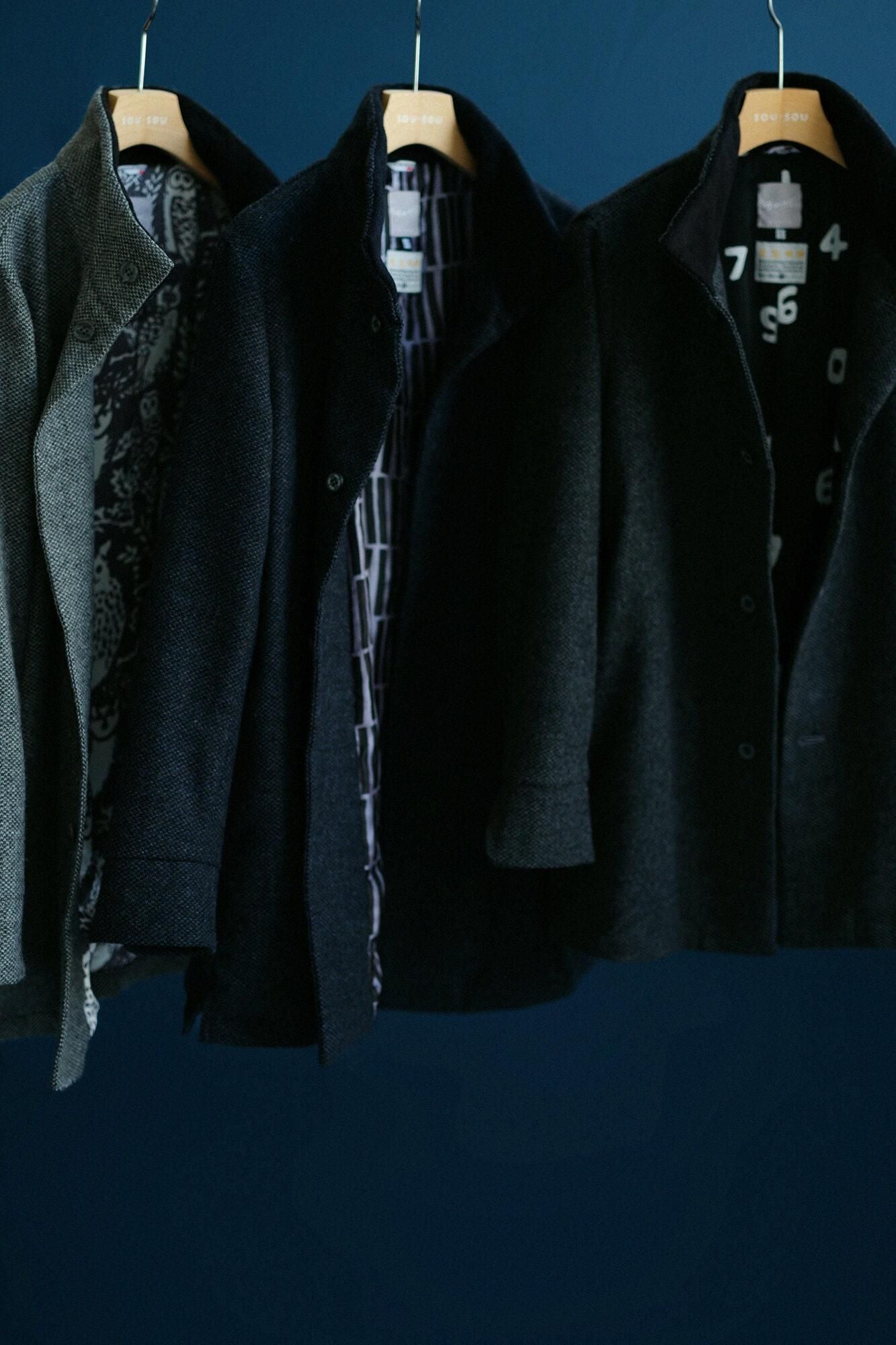 Bishu Tweed Twill Weave Stand Collar Short Coat/Dark Grey(Nibiiro)×Life in the Forest